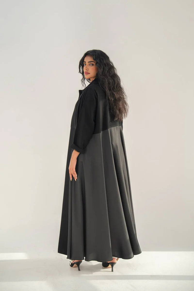 Black crepe abaya with silk crepe C:6653