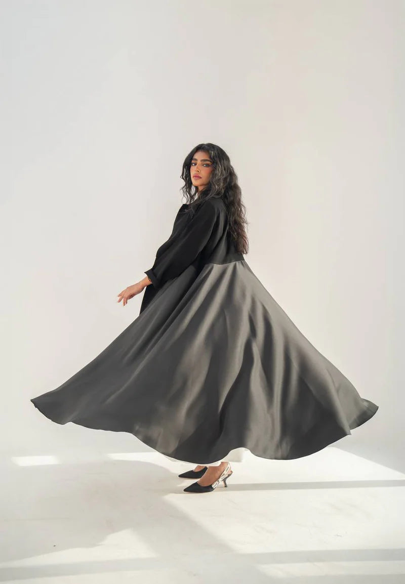 Black crepe abaya with silk crepe C:6653