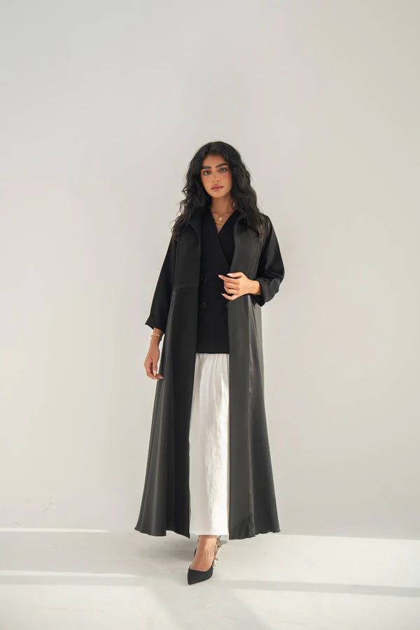 Black crepe abaya with silk crepe C:6653