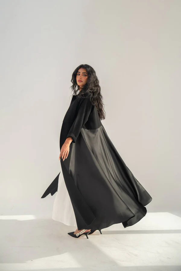 Black crepe abaya with silk crepe C:6653