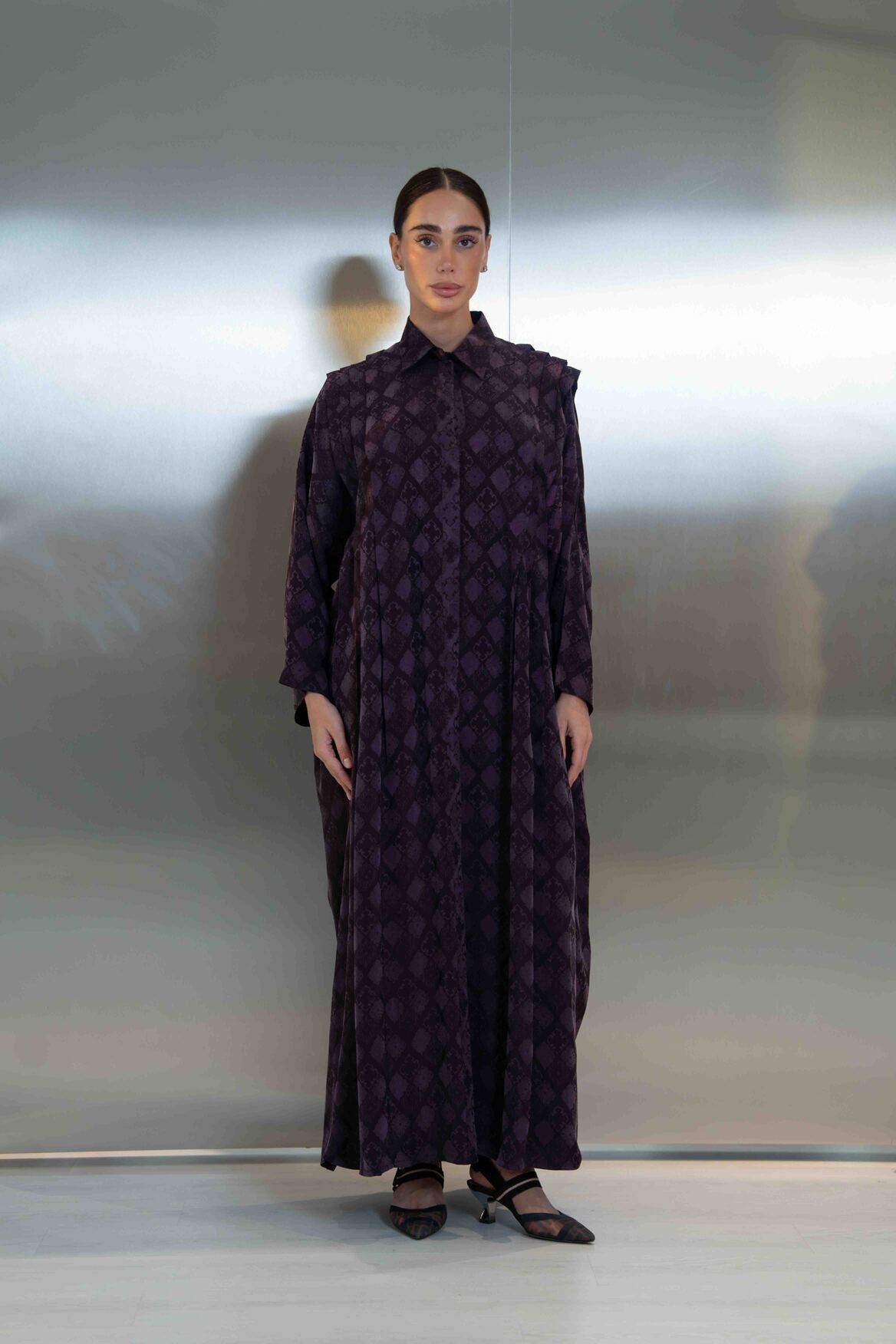 Purple Printed Silk Crepe Abaya-2065