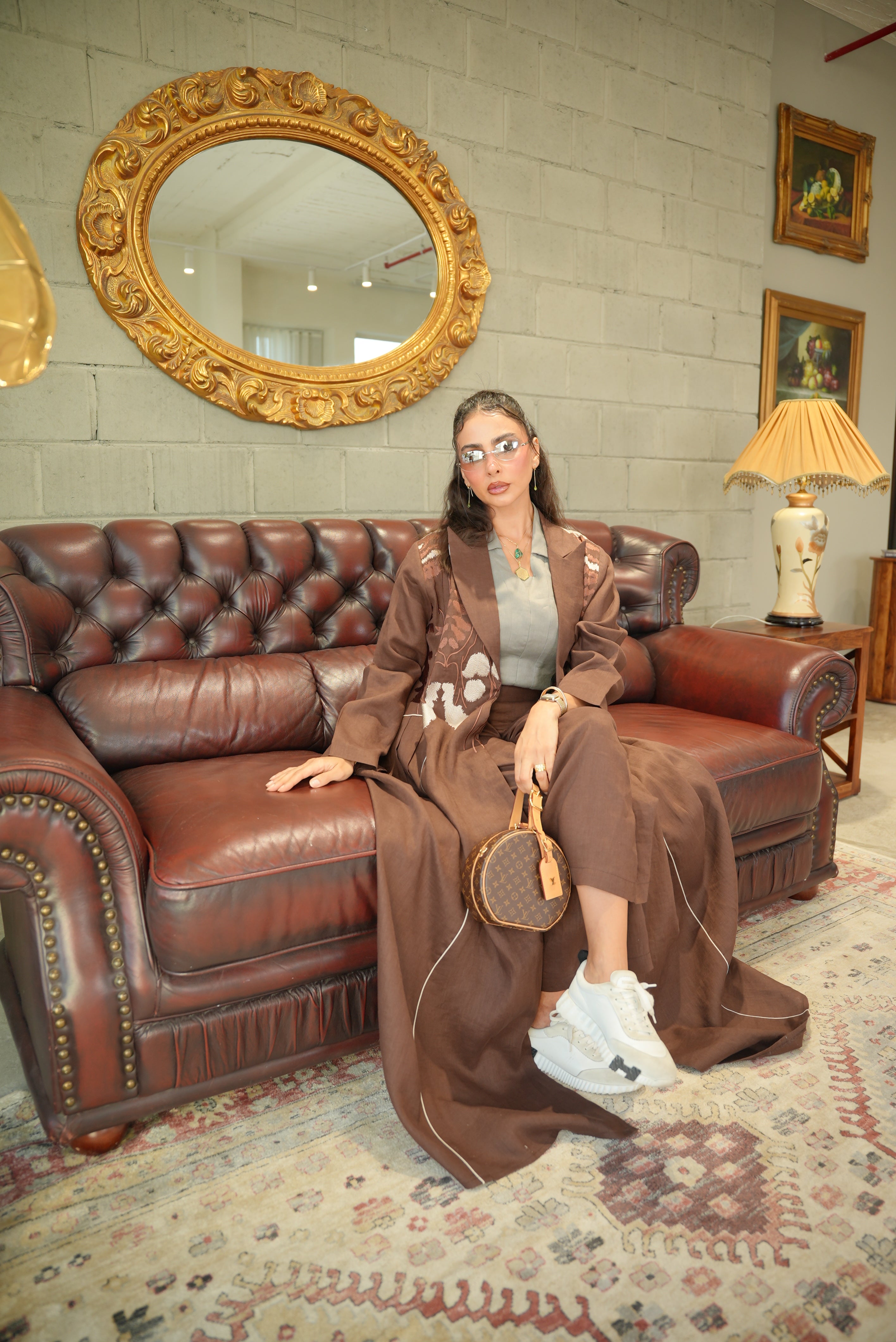 Brown Linen Abaya with Embroidery