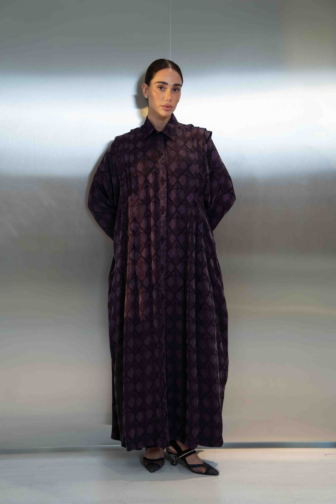 Purple Printed Silk Crepe Abaya-2065