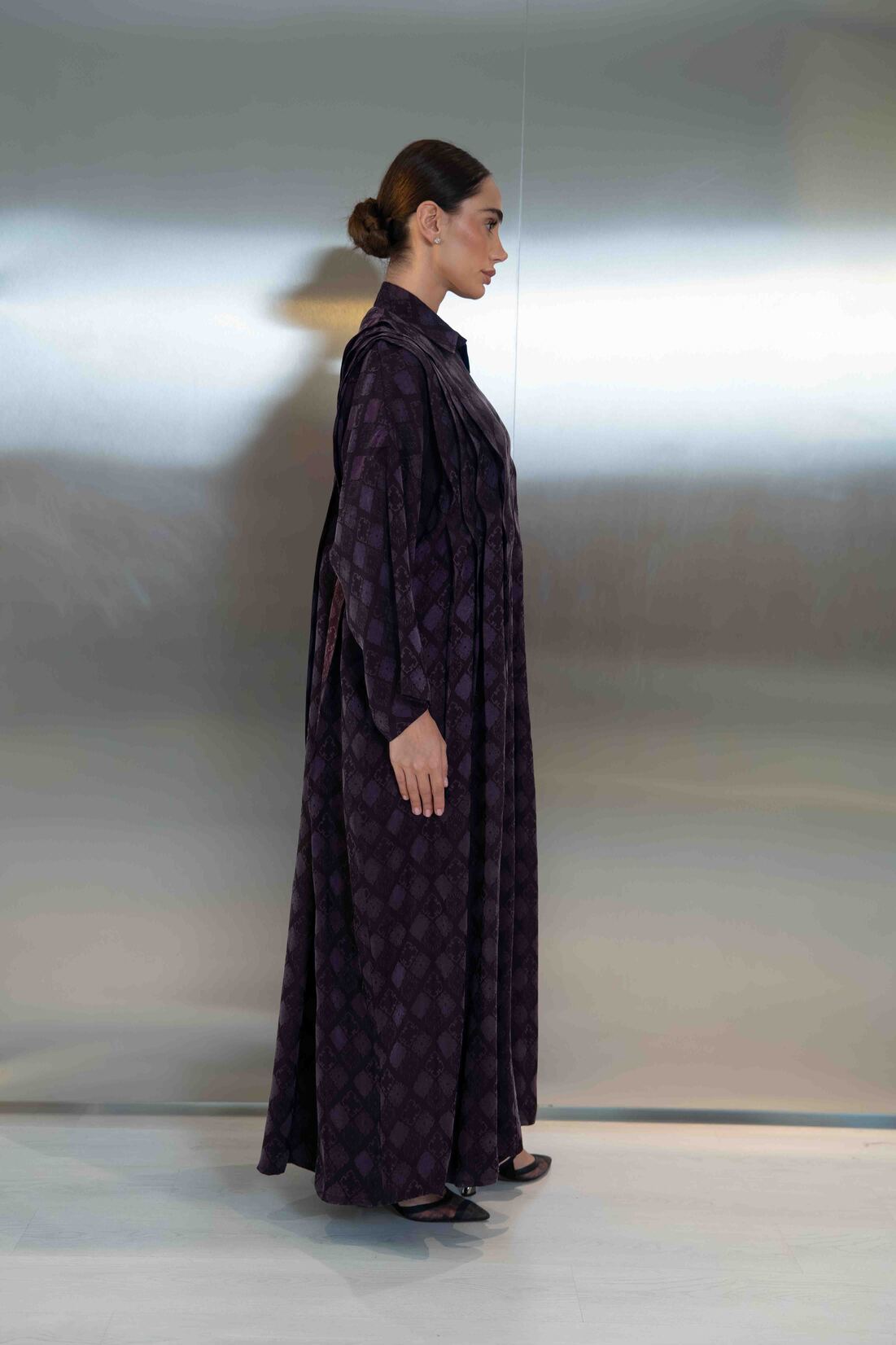 Purple Printed Silk Crepe Abaya-2065