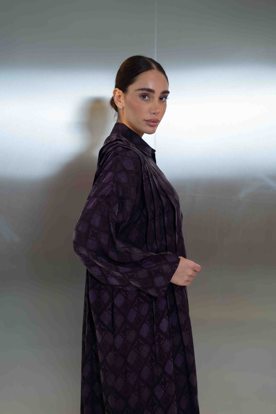 Purple Printed Silk Crepe Abaya-2065