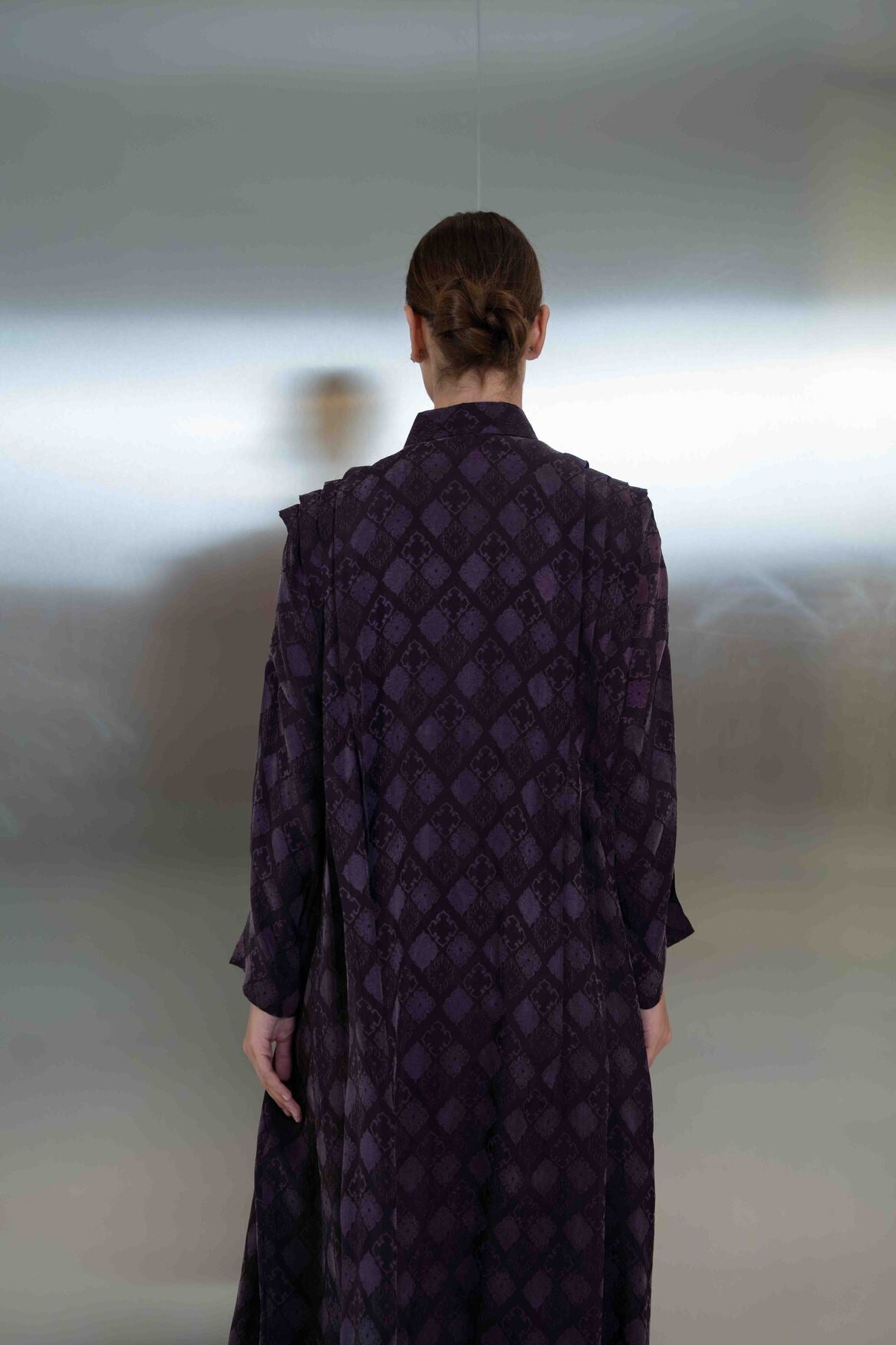 Purple Printed Silk Crepe Abaya-2065