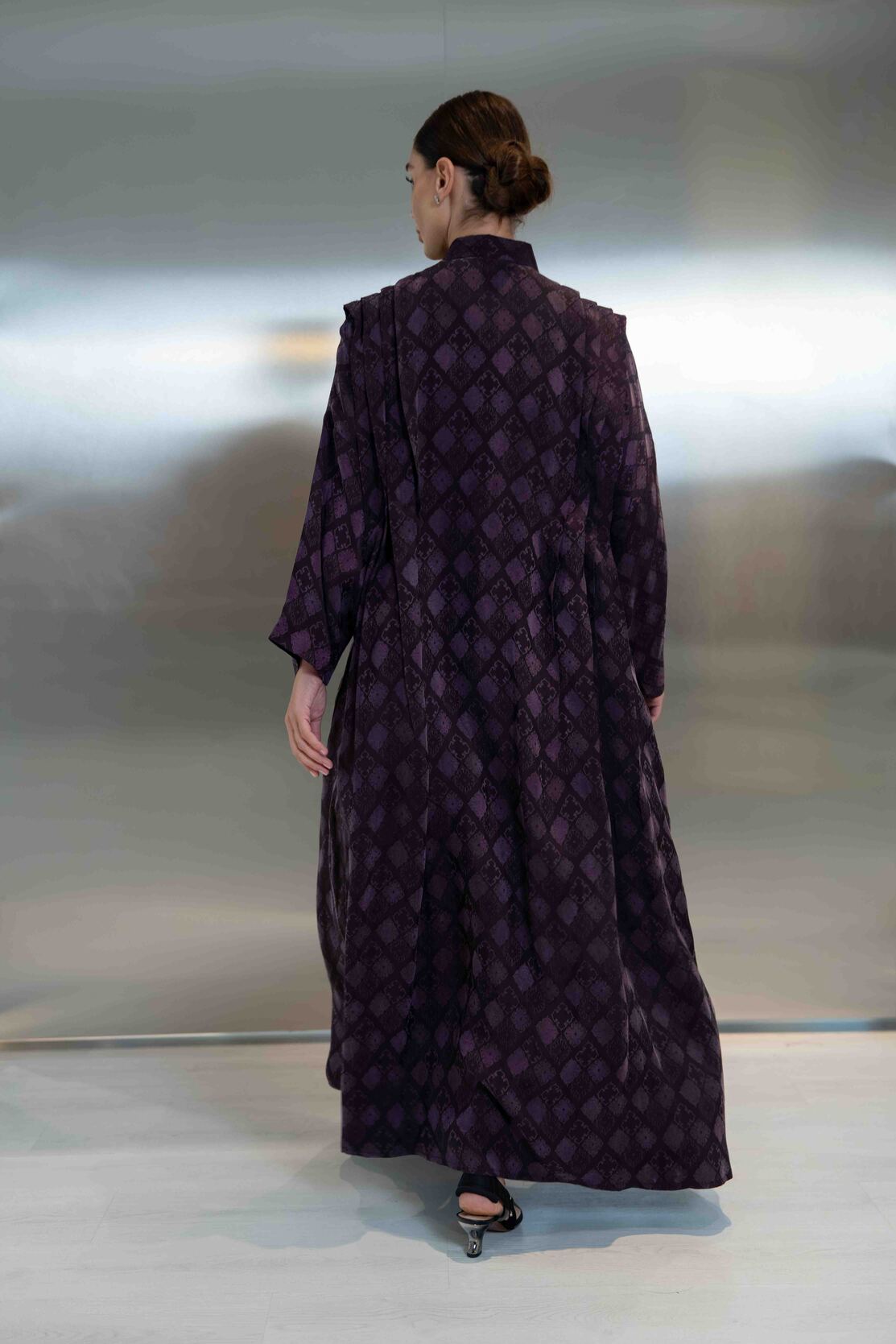 Purple Printed Silk Crepe Abaya-2065