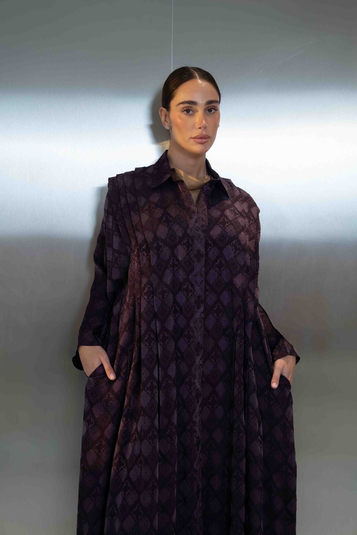 Purple Printed Silk Crepe Abaya-2065