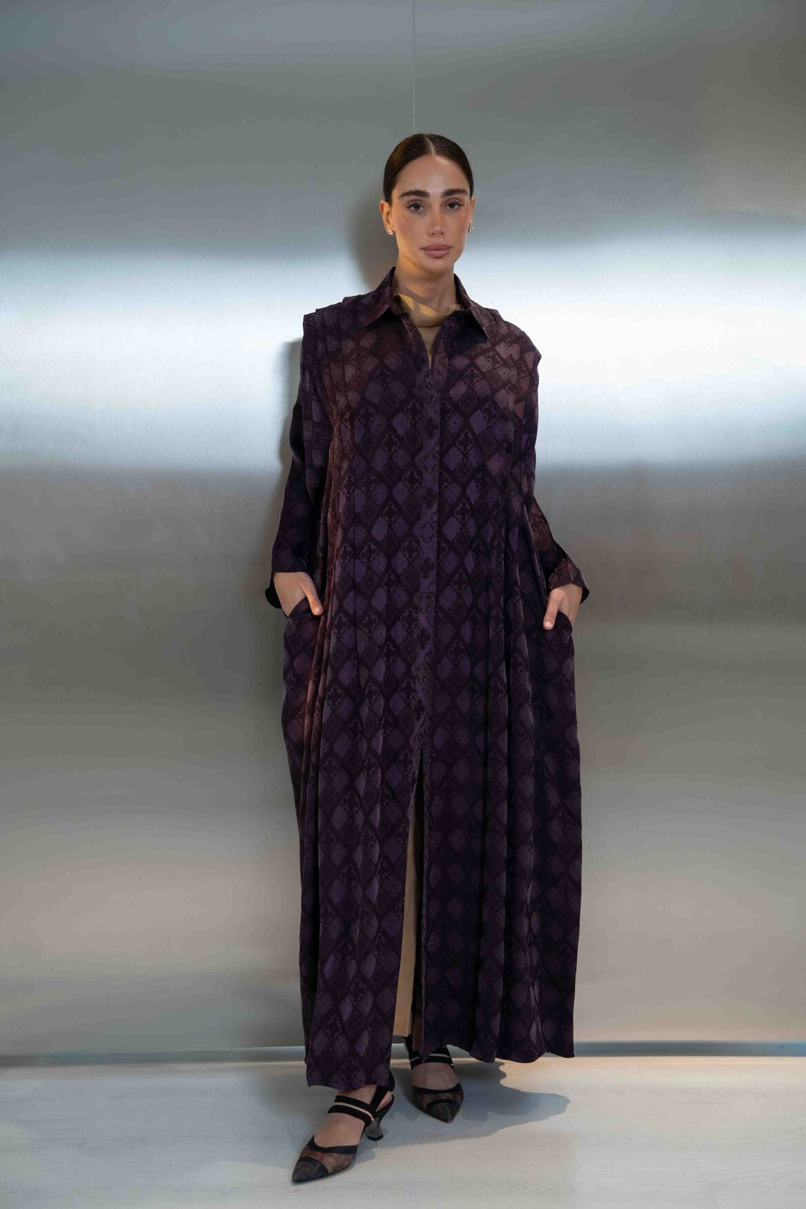 Purple Printed Silk Crepe Abaya-2065