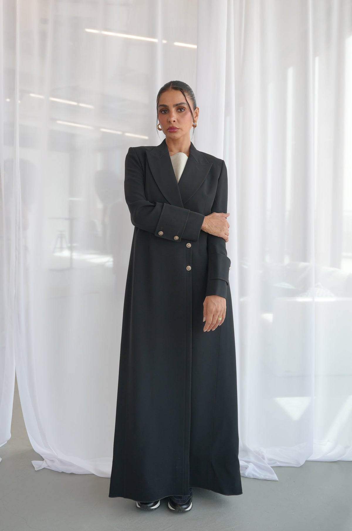 Black Crepe Pleated Abaya-1949