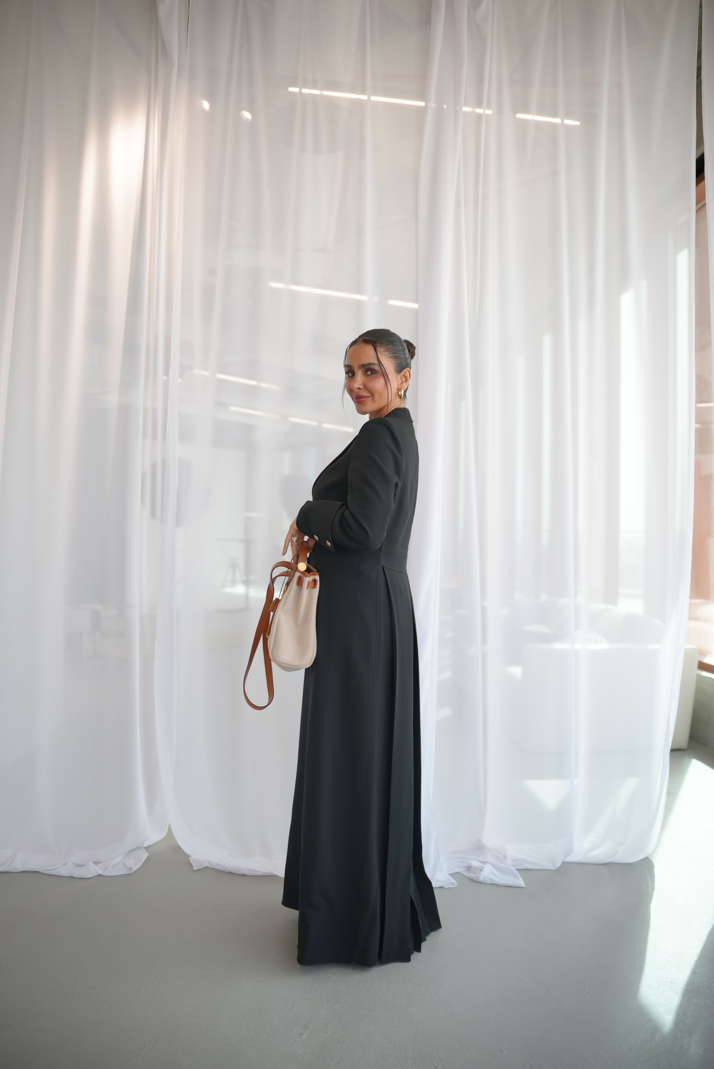 Black Crepe Pleated Abaya-1949