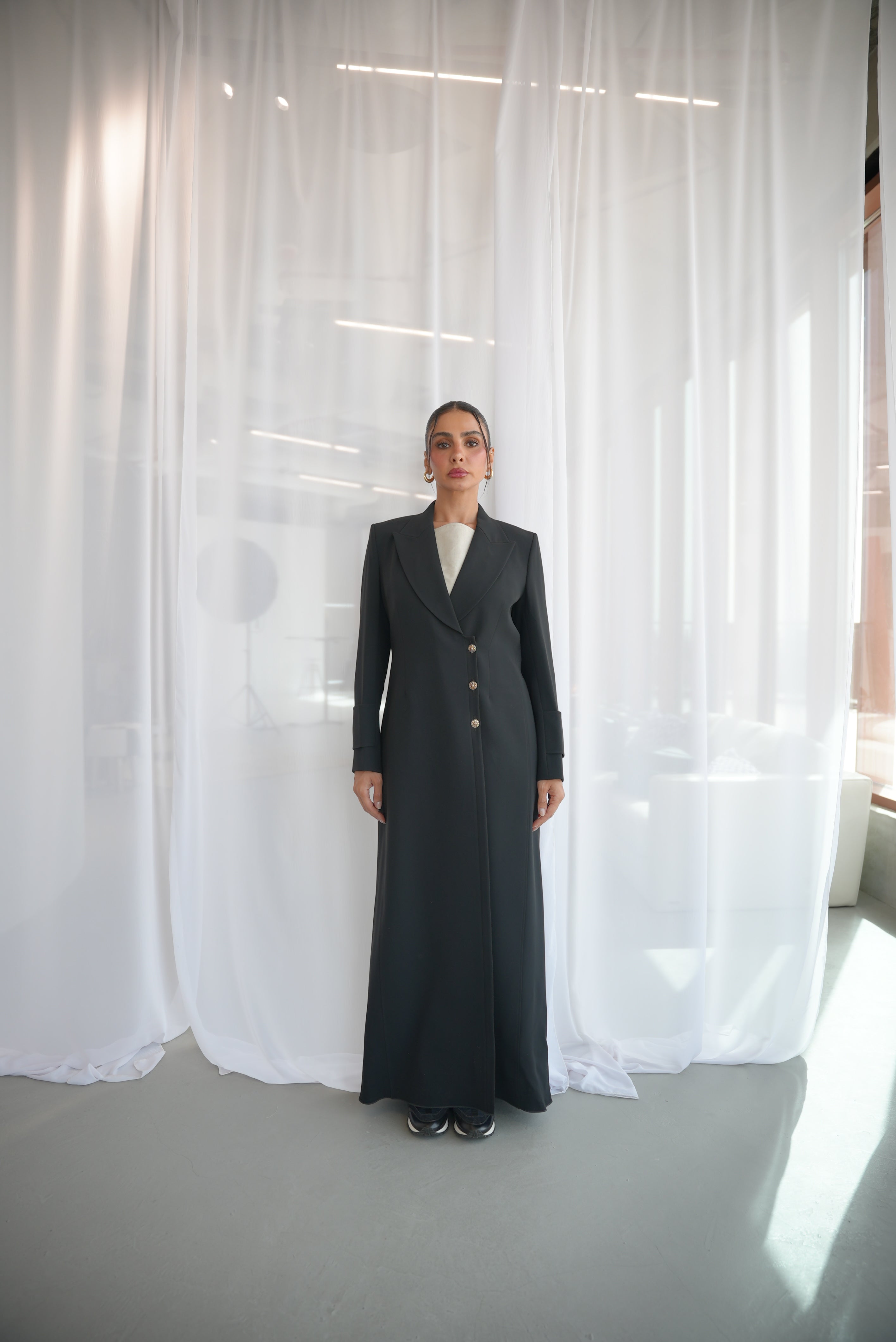 Black Crepe Pleated Abaya-1949