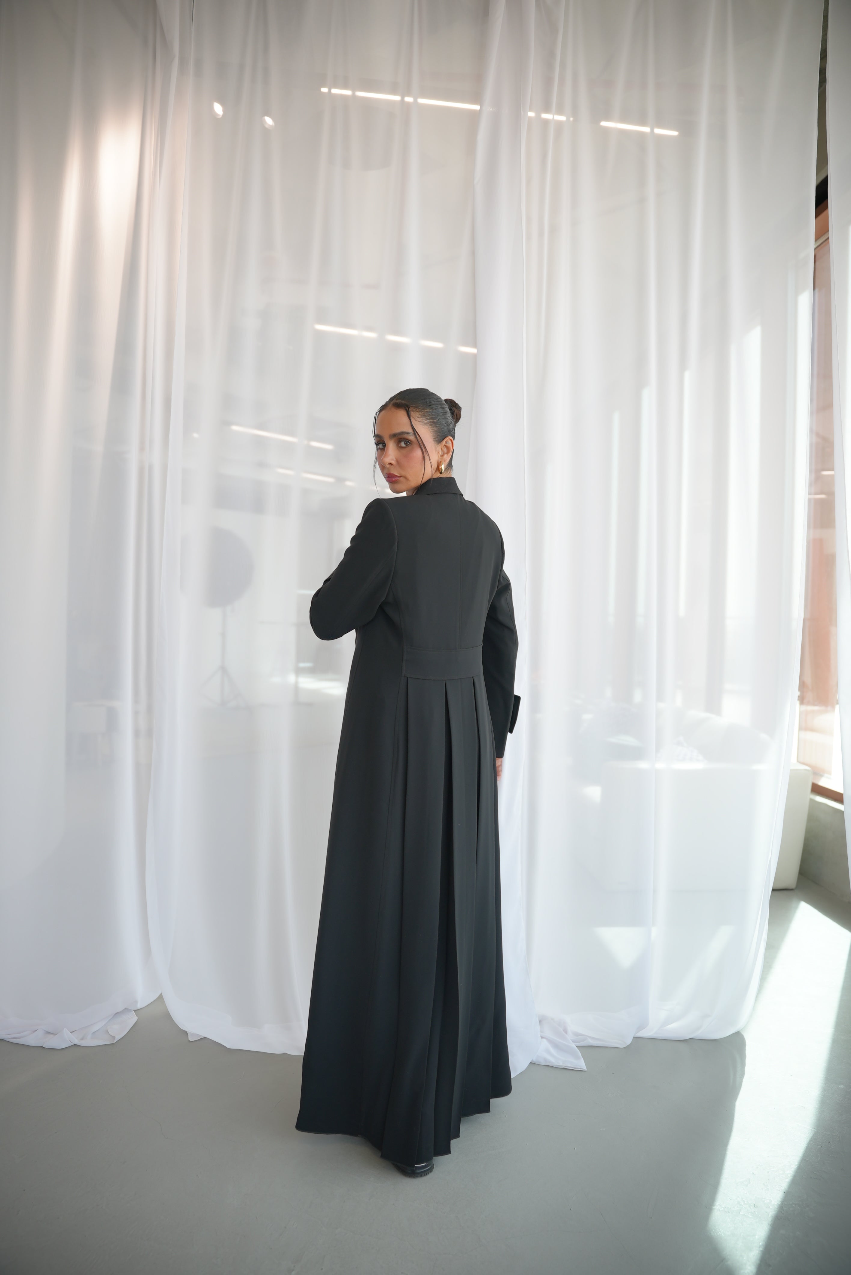Black Crepe Pleated Abaya-1949