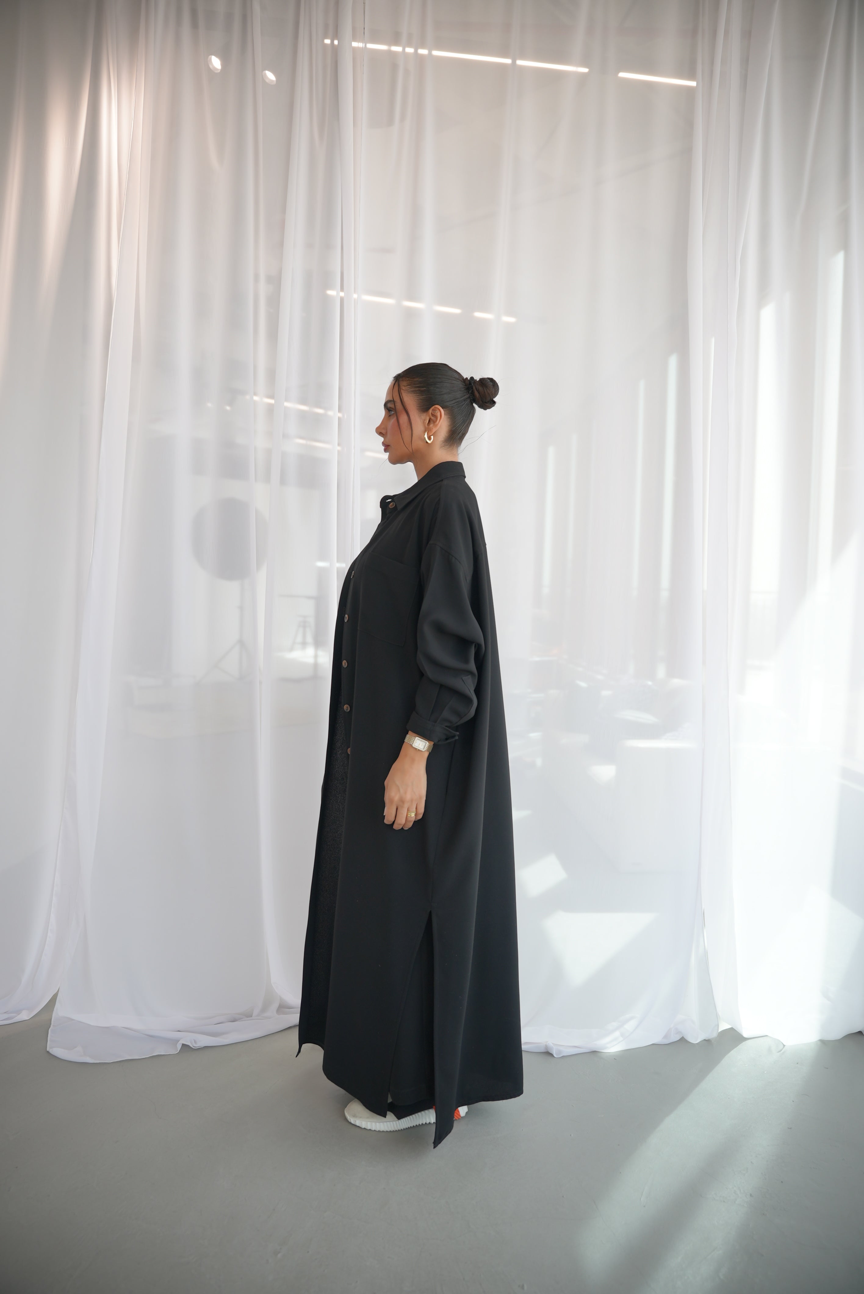 Black Crepe Abaya with Pocket-1950
