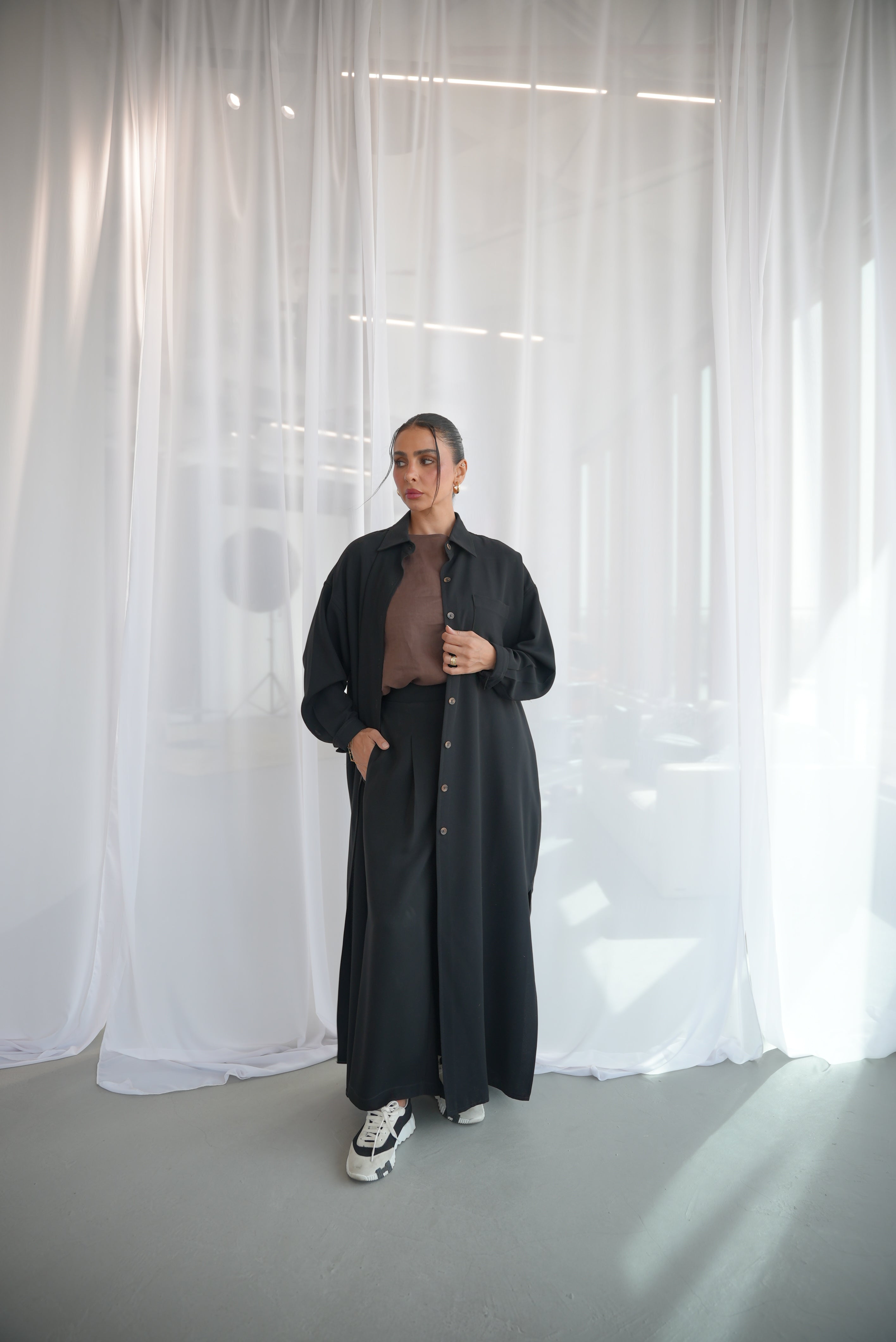 Black Crepe Abaya with Pocket-1950