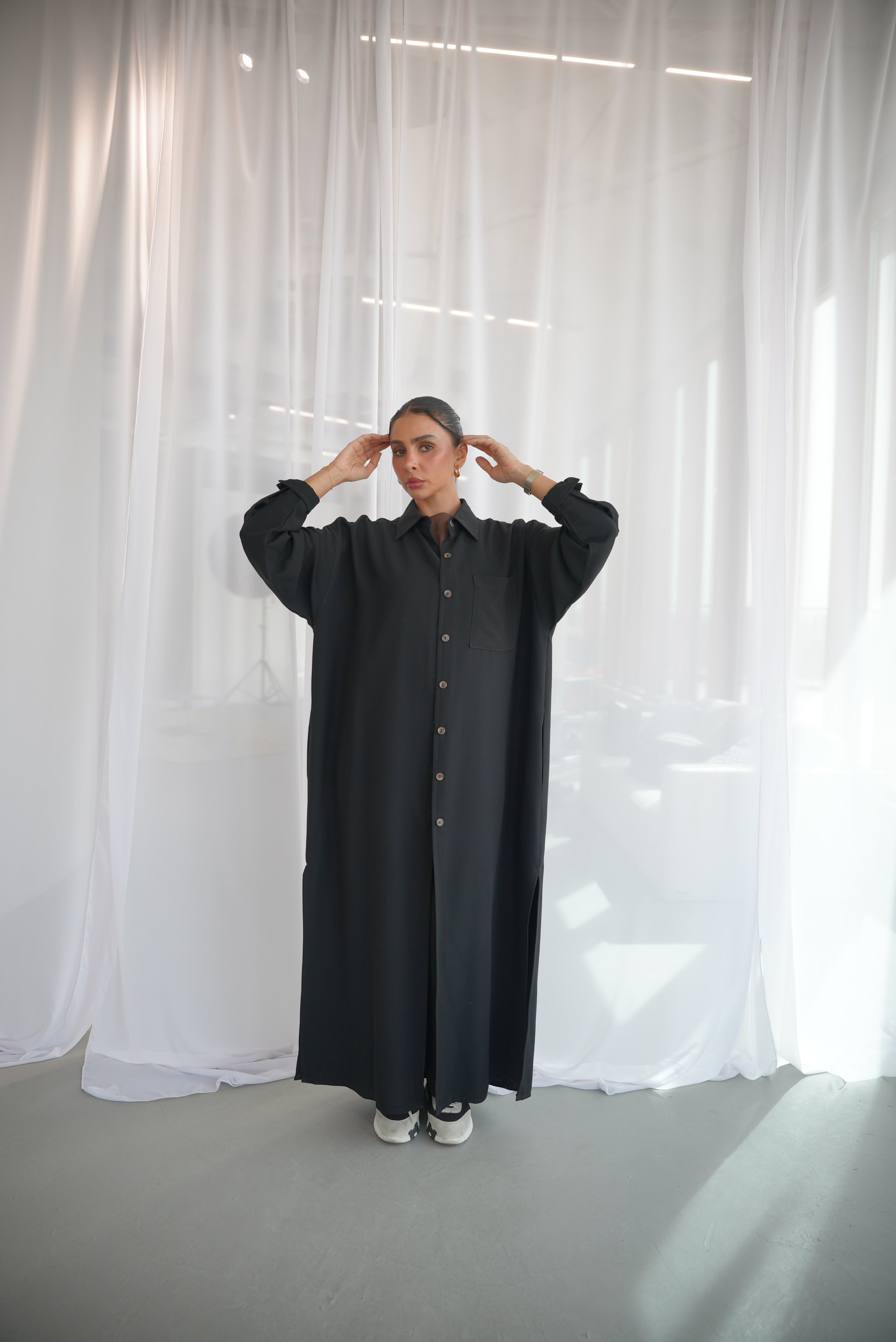 Black Crepe Abaya with Pocket-1950
