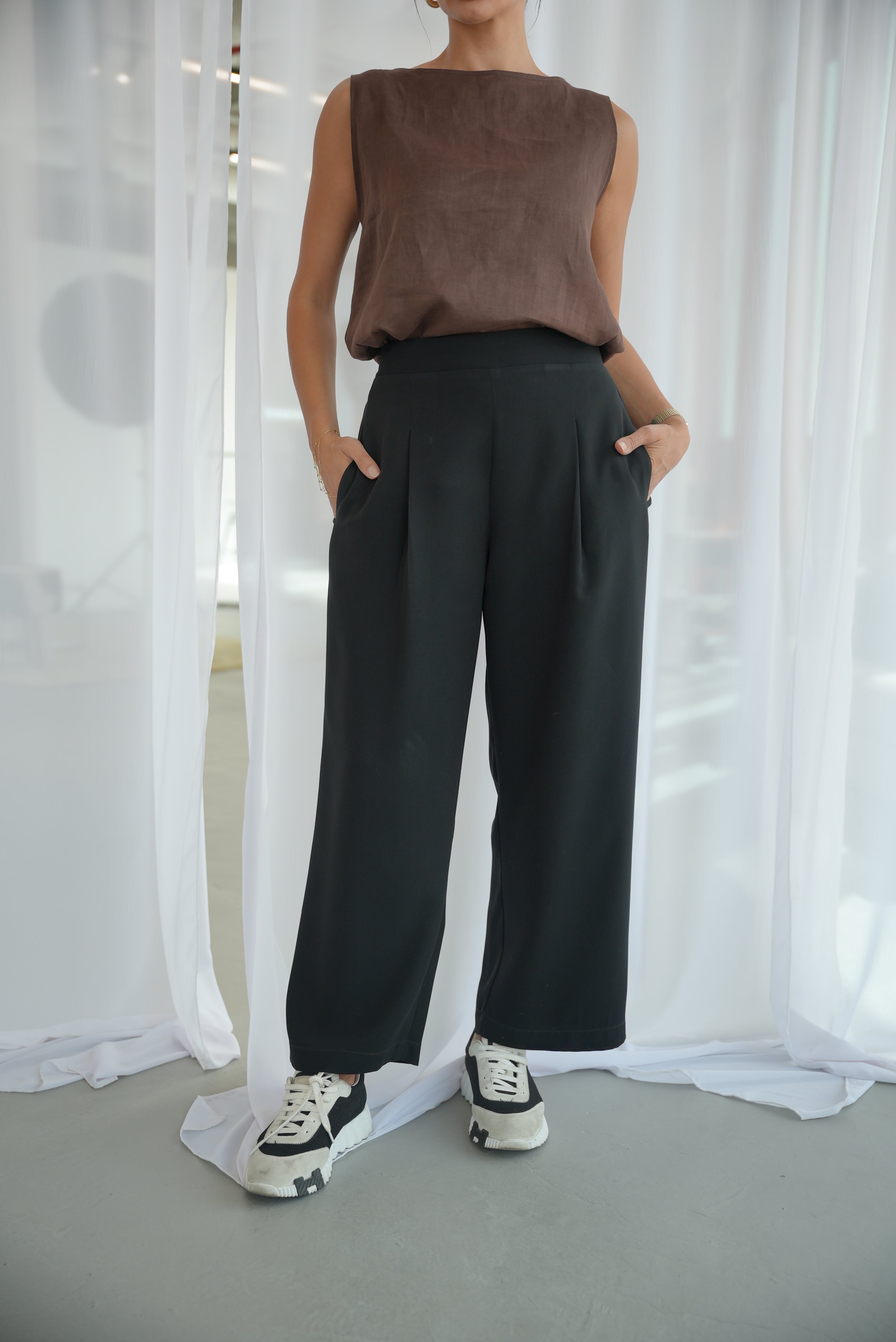 Brown Linen Blouse with Black Crepe Pants -1951