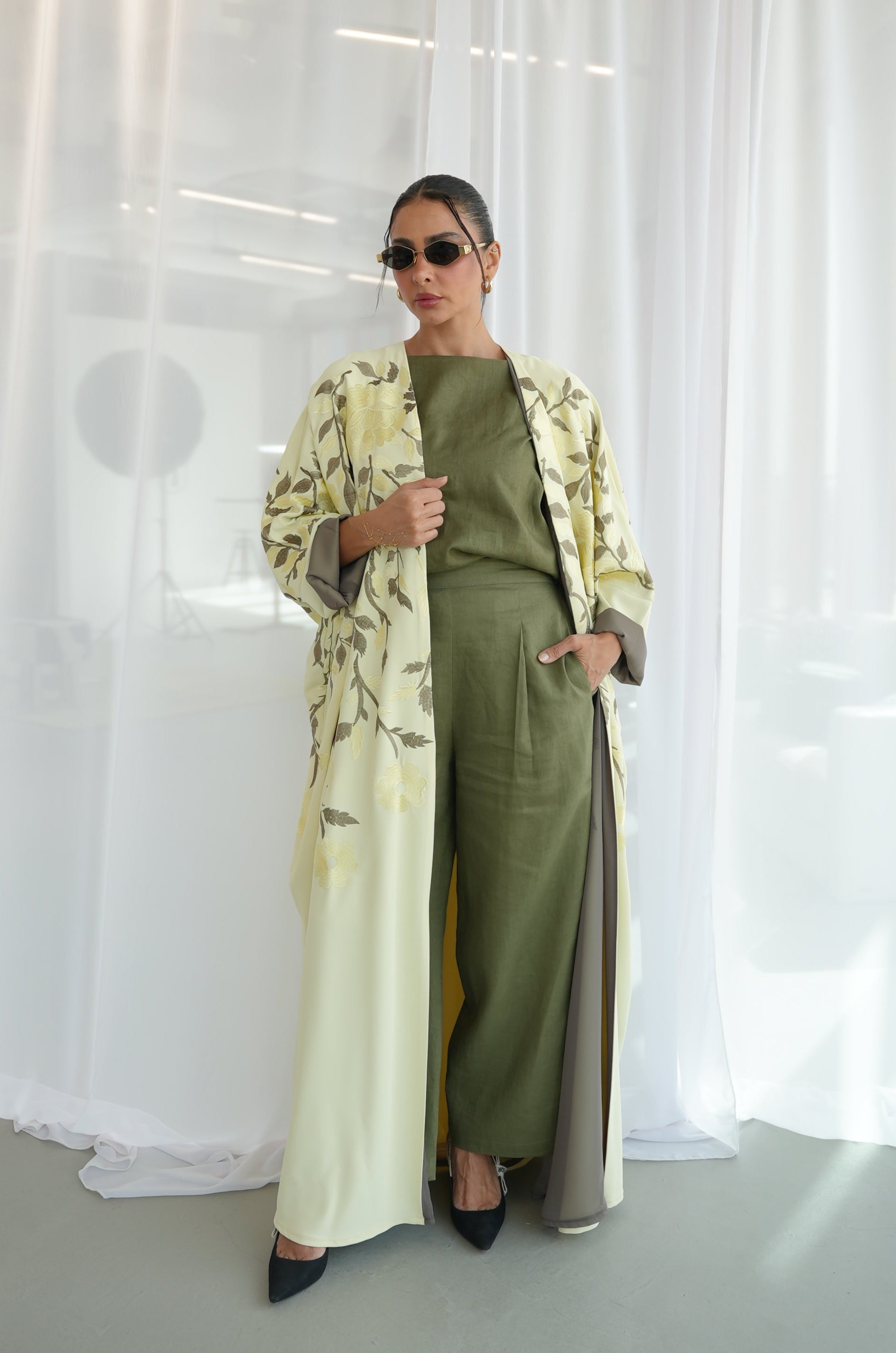 Lemon Crepe Embroidered Abaya-free size -1948