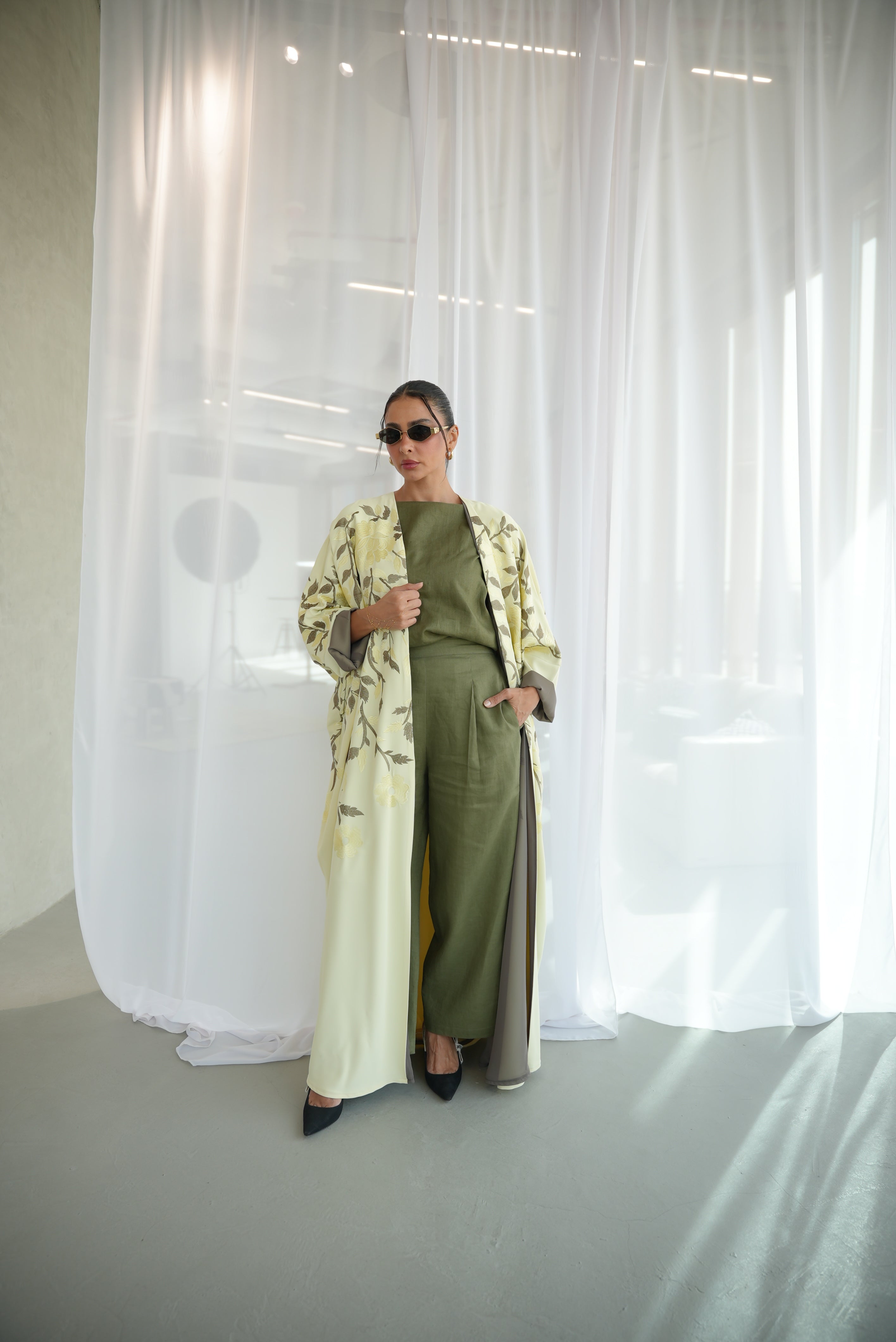 Lemon Crepe Embroidered Abaya-free size -1948