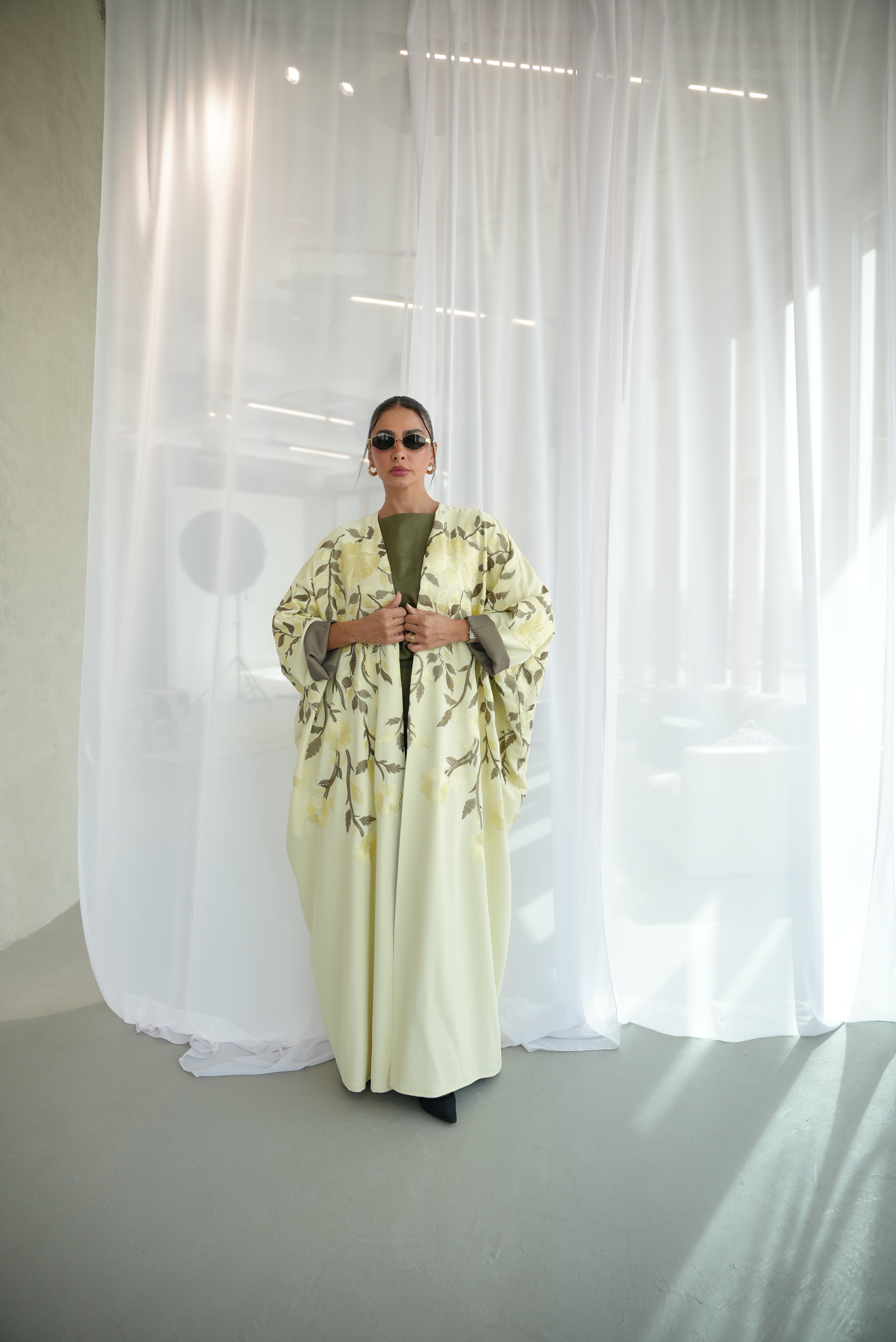 Lemon Crepe Embroidered Abaya-free size -1948
