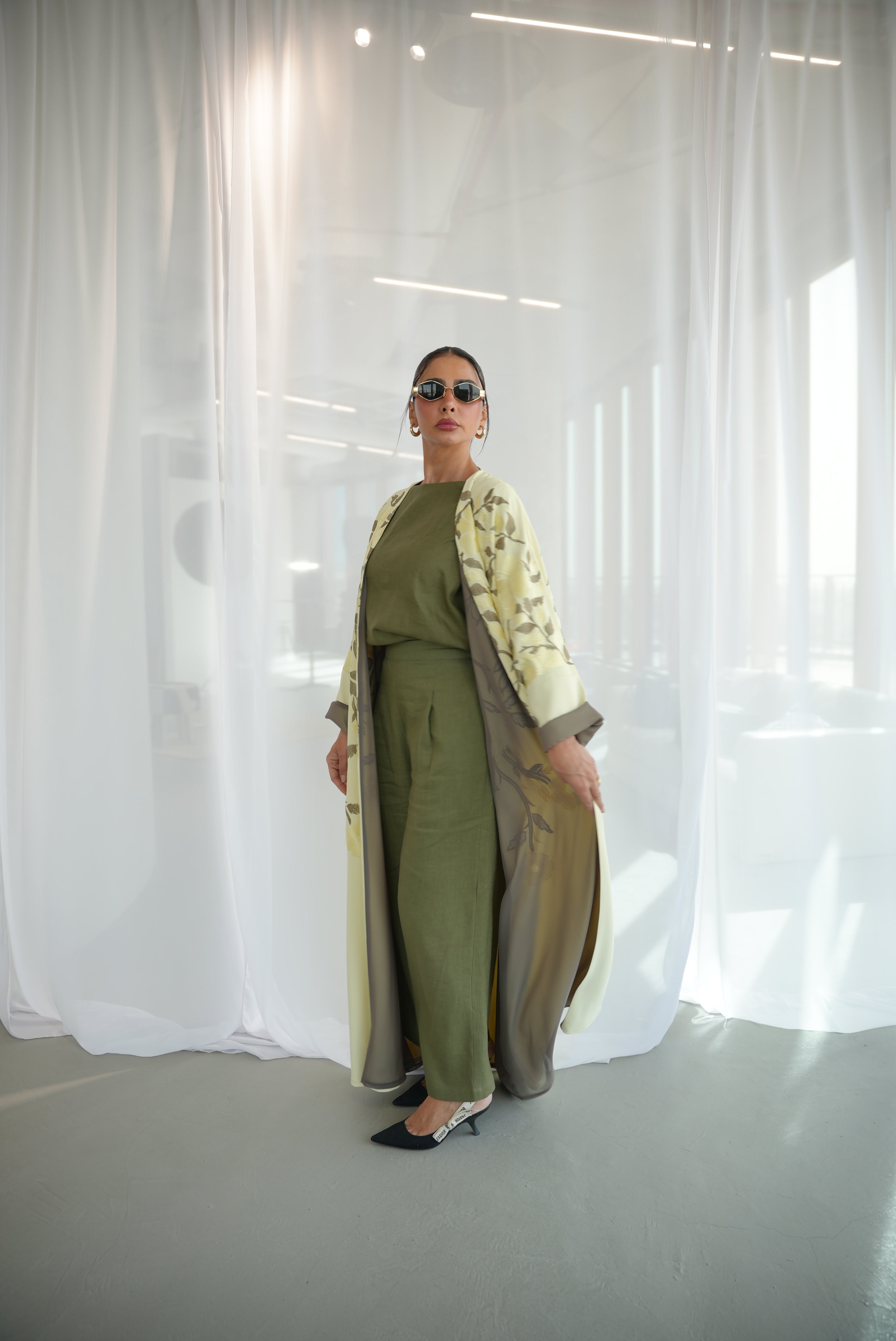 Lemon Crepe Embroidered Abaya-free size -1948