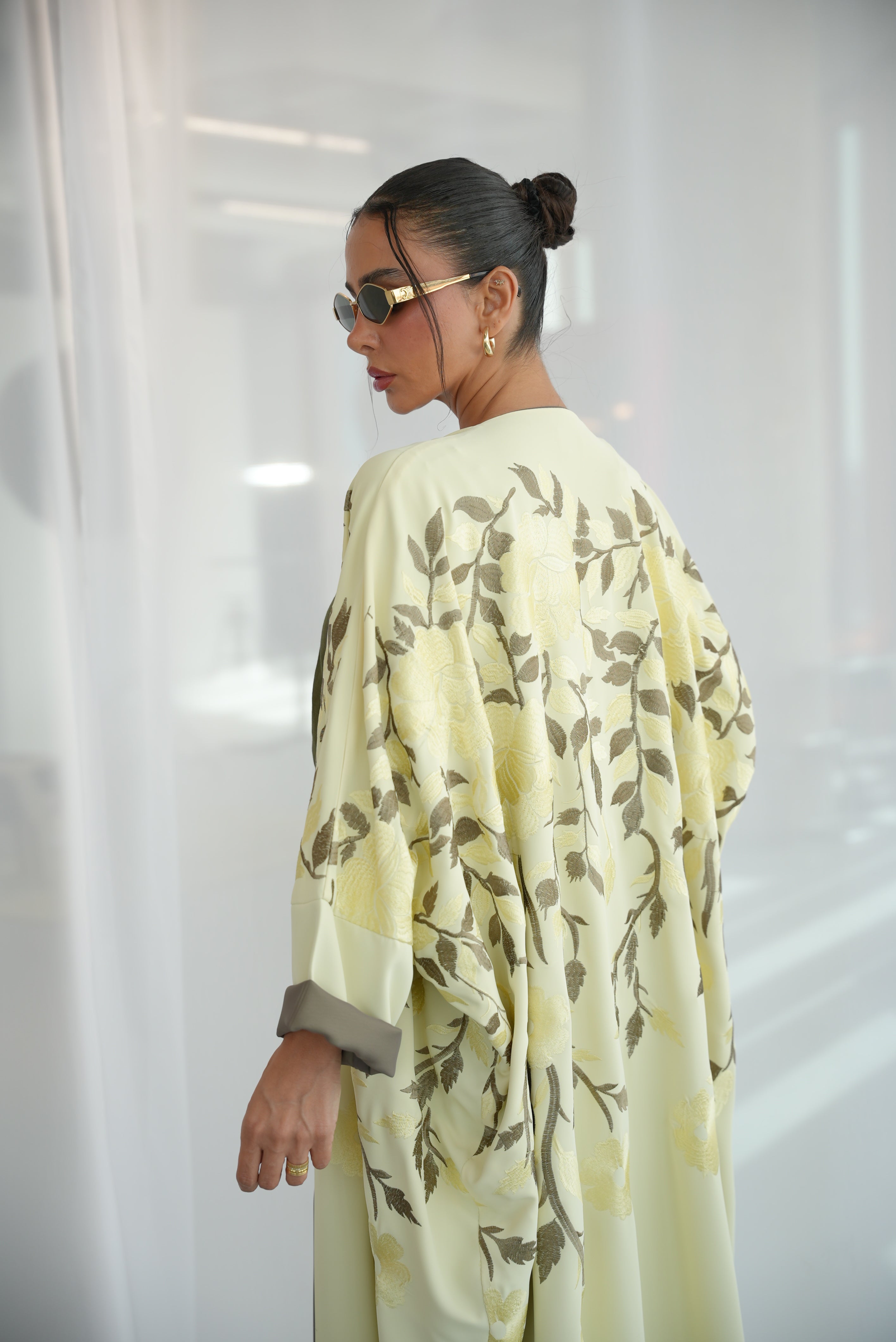 Lemon Crepe Embroidered Abaya-free size -1948