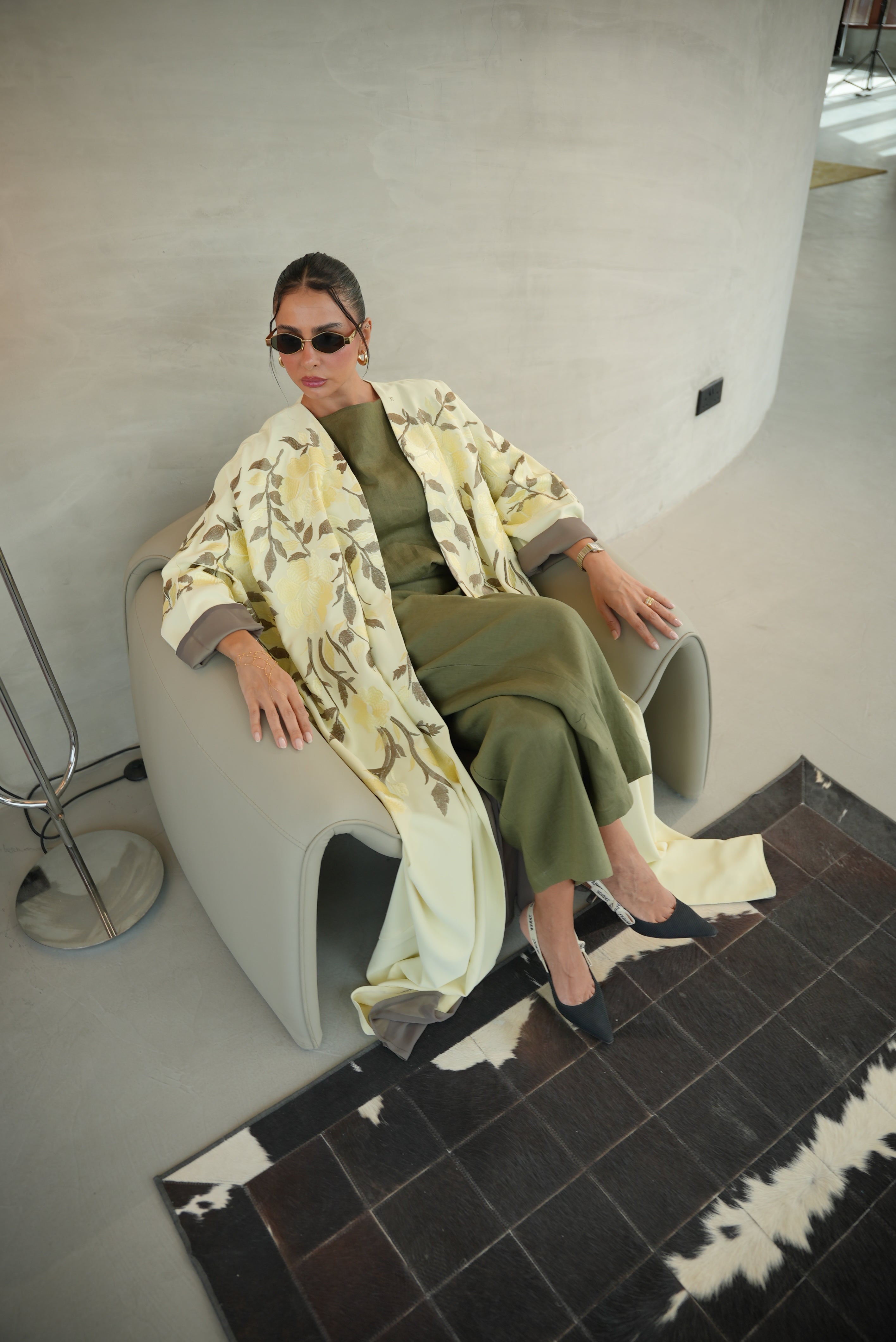 Lemon Crepe Embroidered Abaya-free size -1948