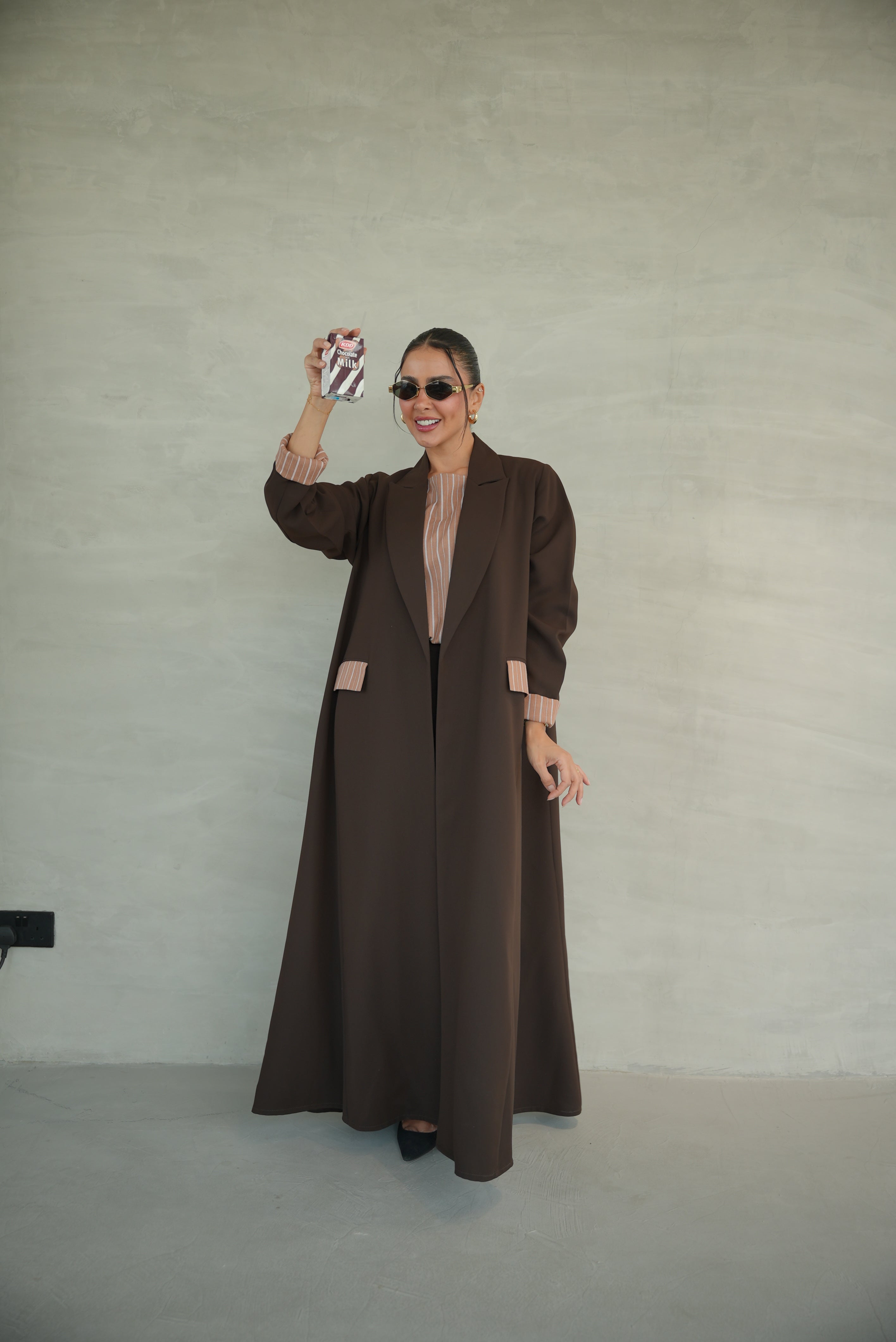 Brown Crepe Abaya with Striped Trim-1947