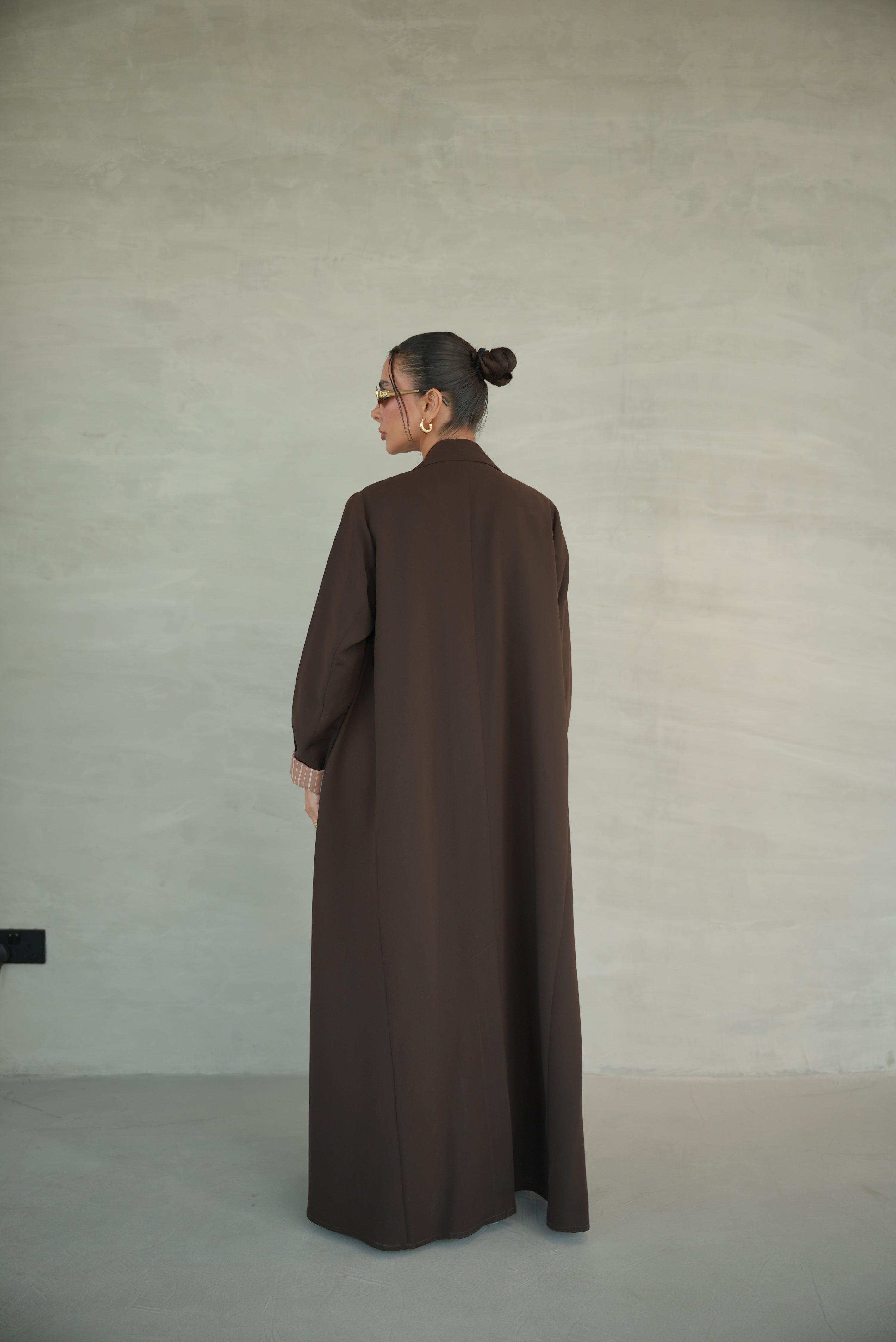 Brown Crepe Abaya with Striped Trim-1947