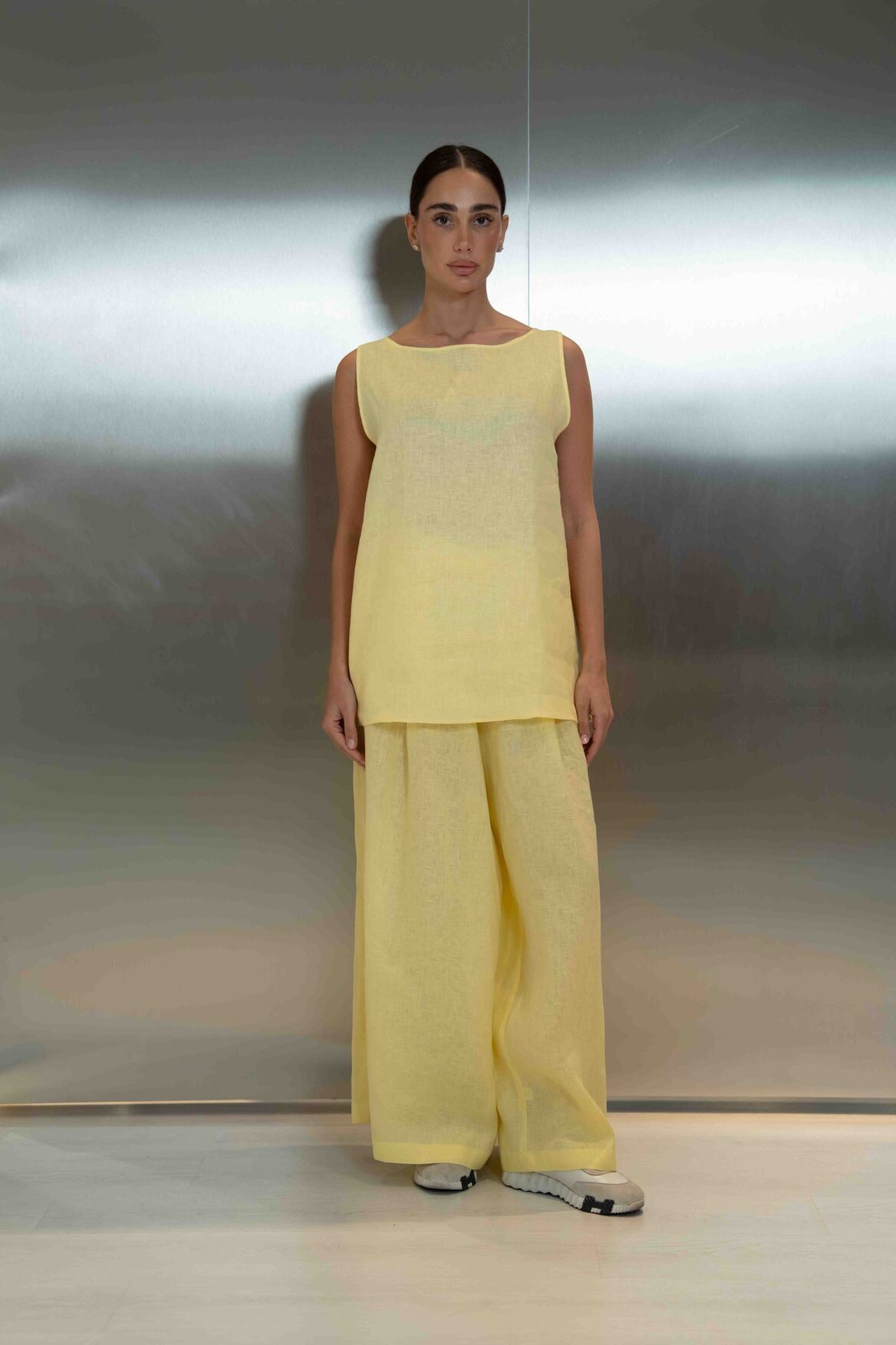 Yellow Linen Blouse & Pants Set – 2053
