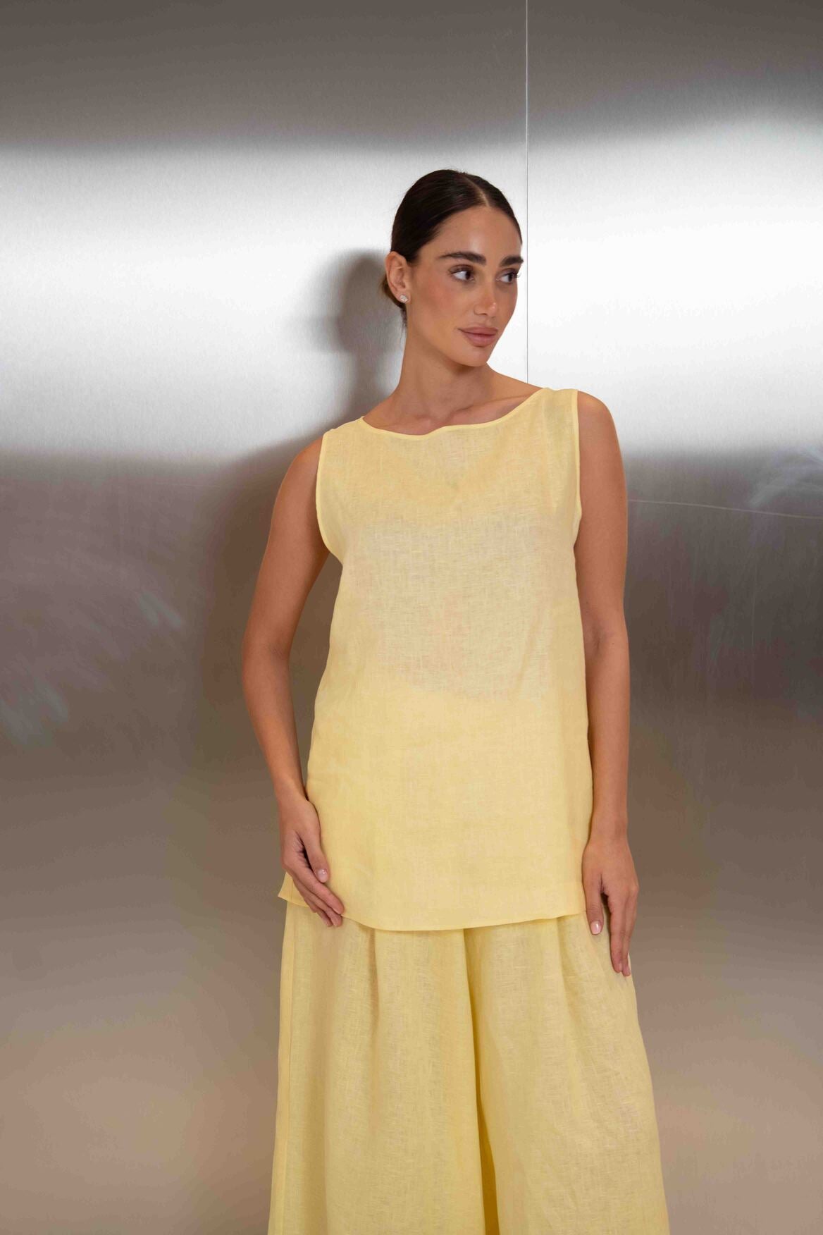 Yellow Linen Blouse & Pants Set – 2053
