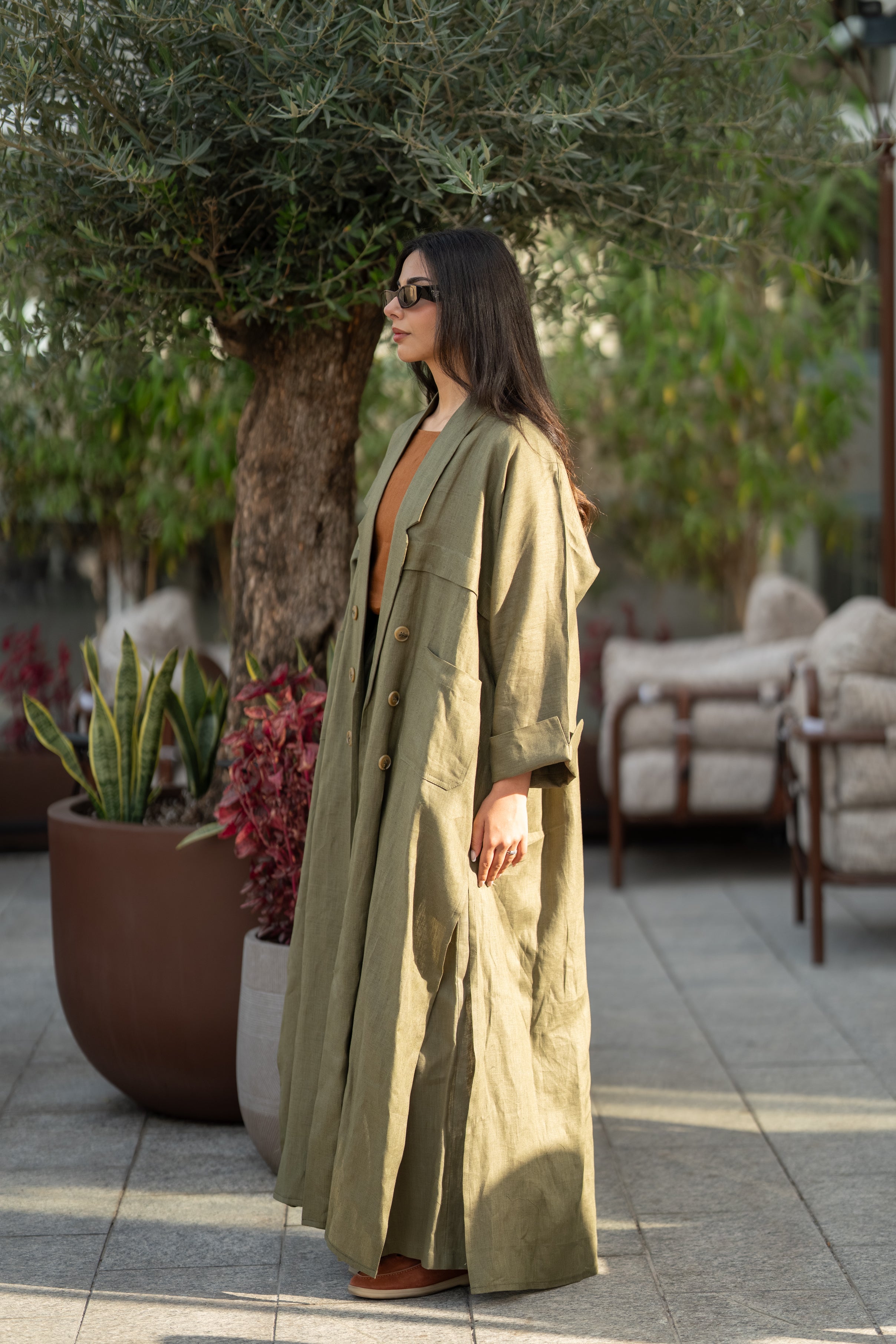 Olive linen abaya -free size-2019