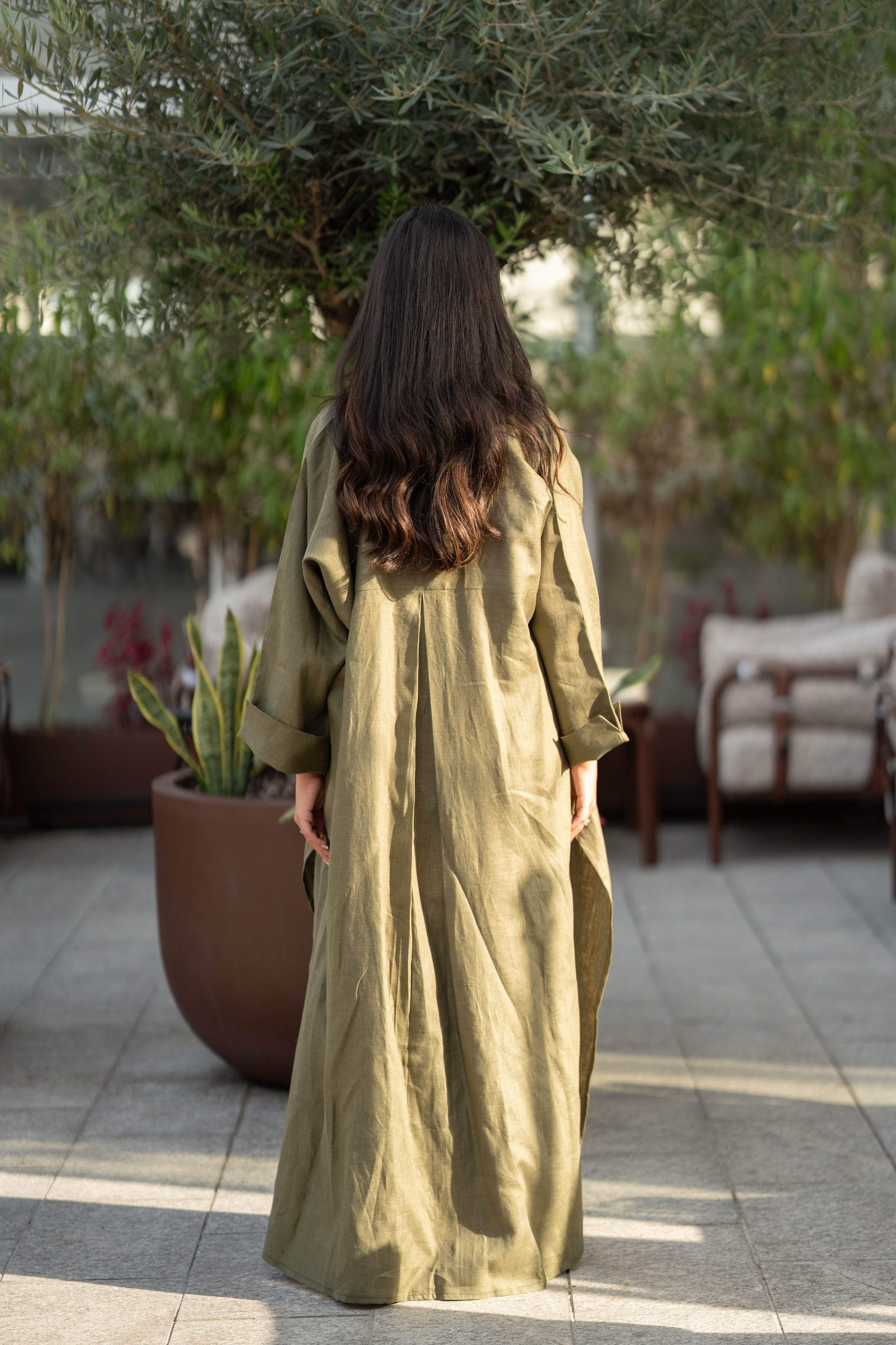 Olive linen abaya -free size-2019