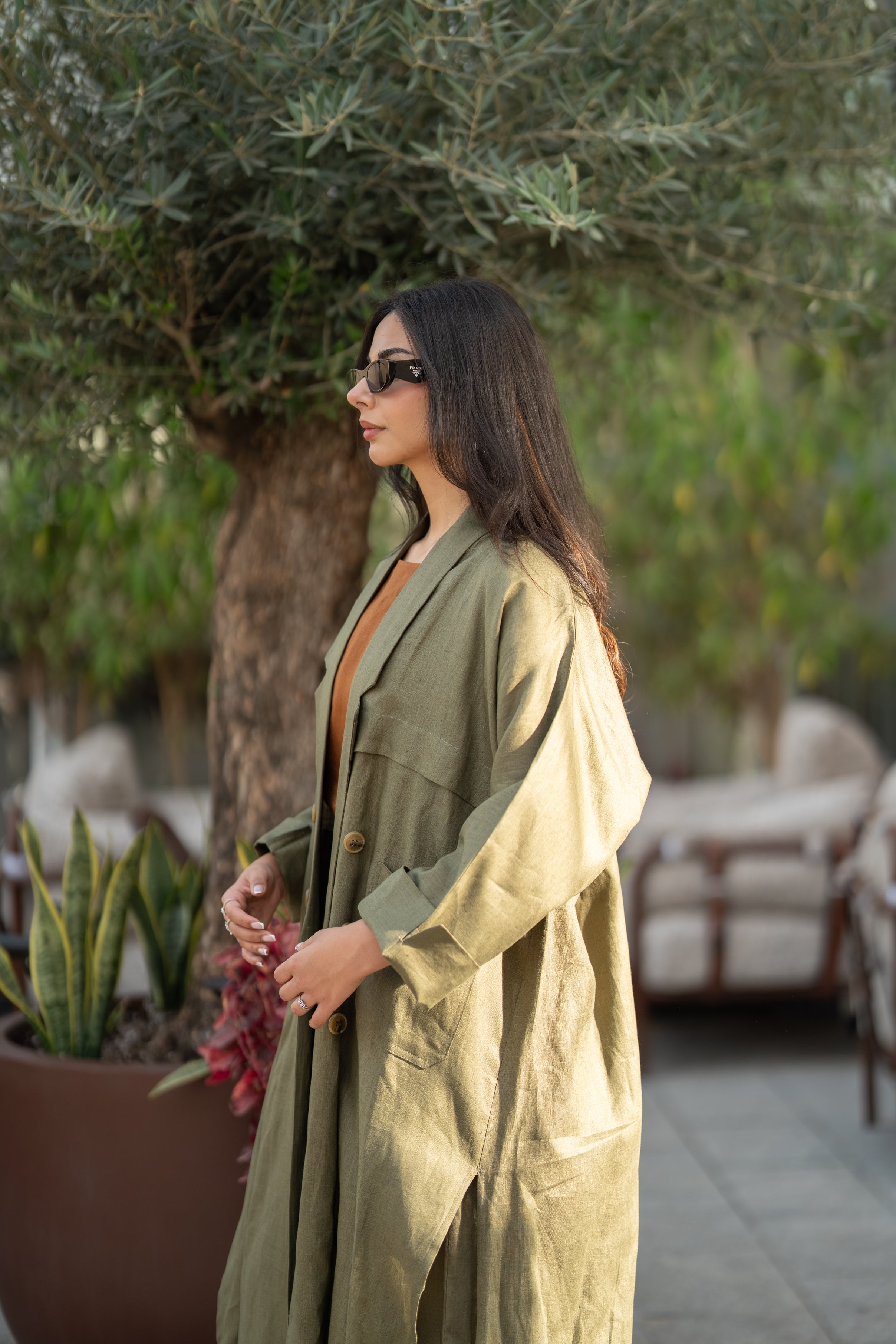 Olive linen abaya -free size-2019