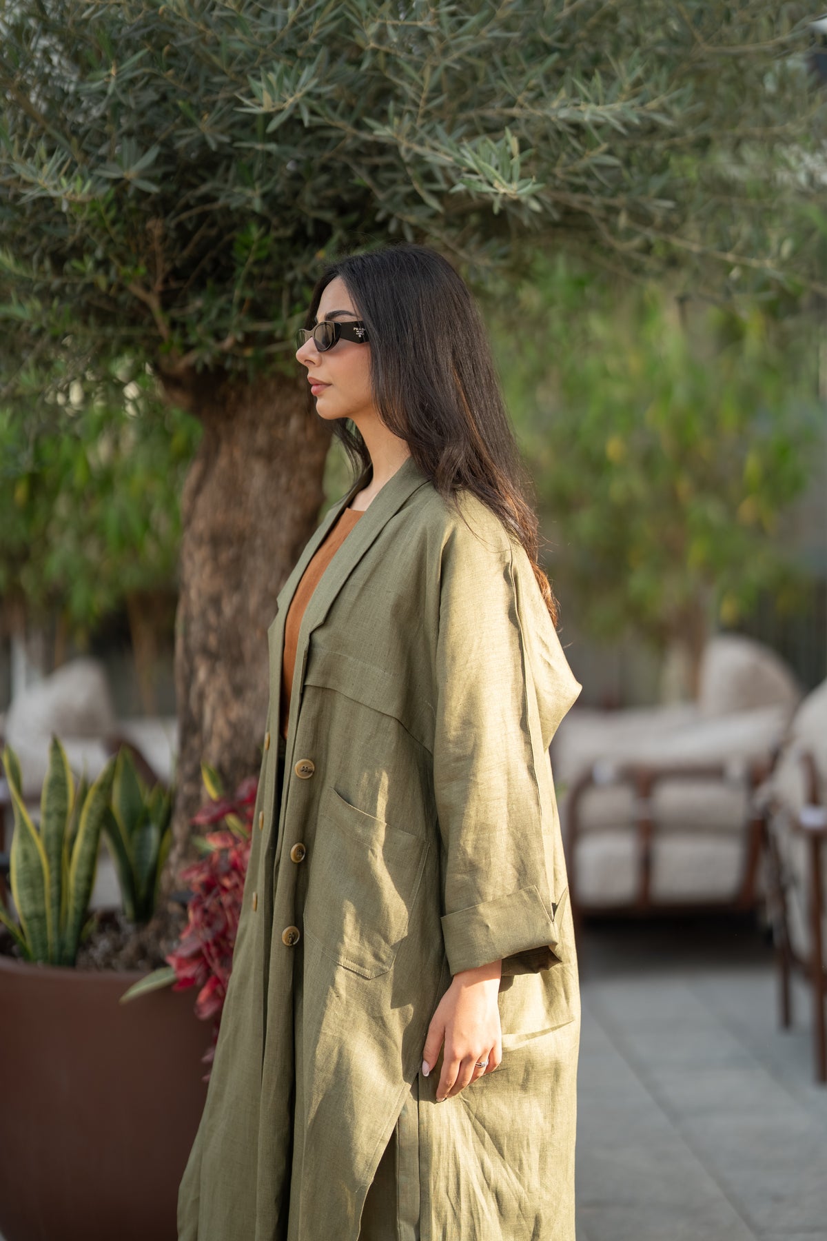 Olive linen abaya -free size-2019