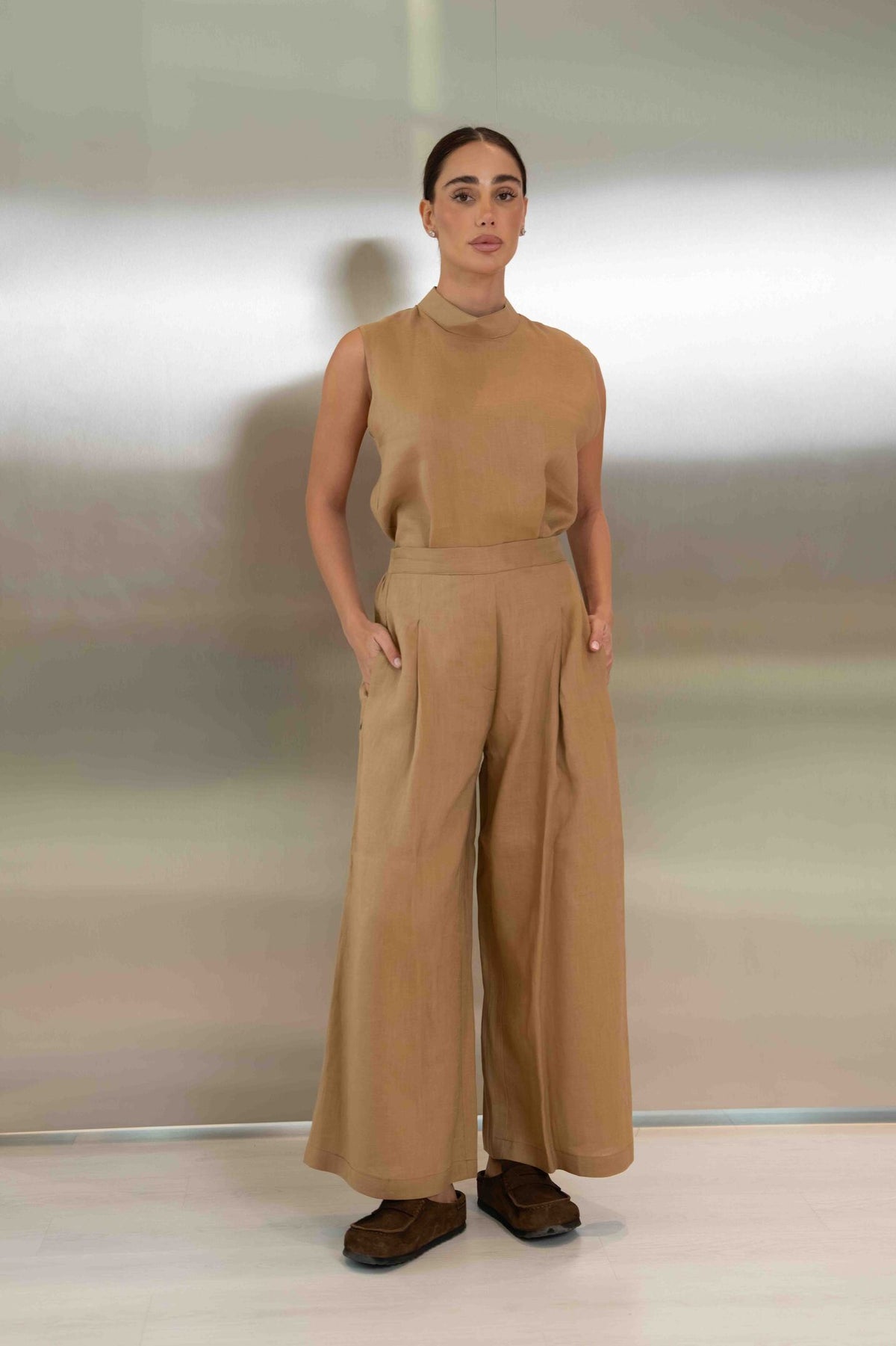 Beige Linen Pants & Blouse Set – 2058