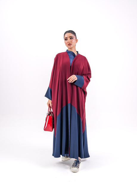 Free Size Crepe Abaya – Burgundy & Navy
