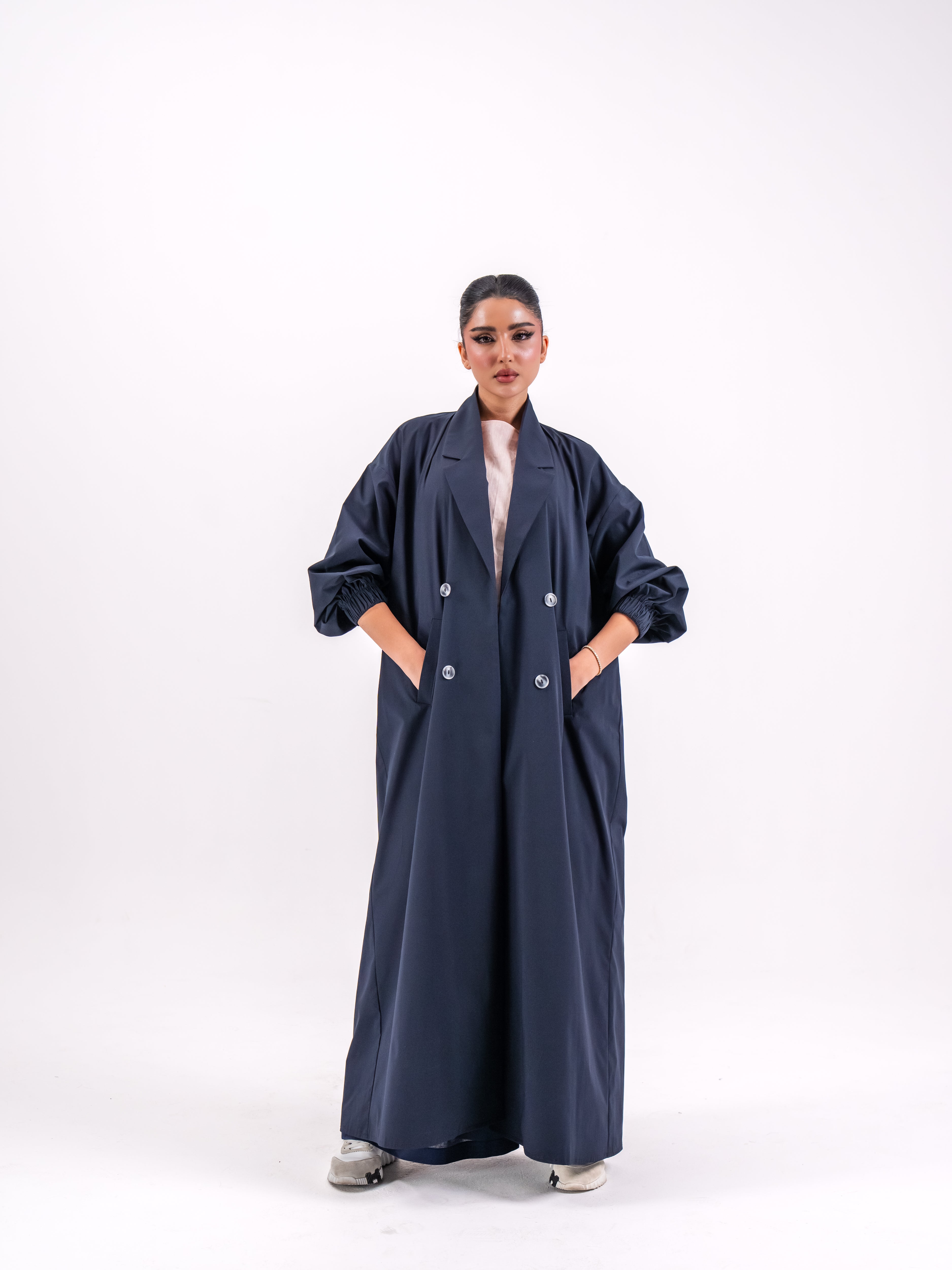 Navy Trench Coat with Back Pleat