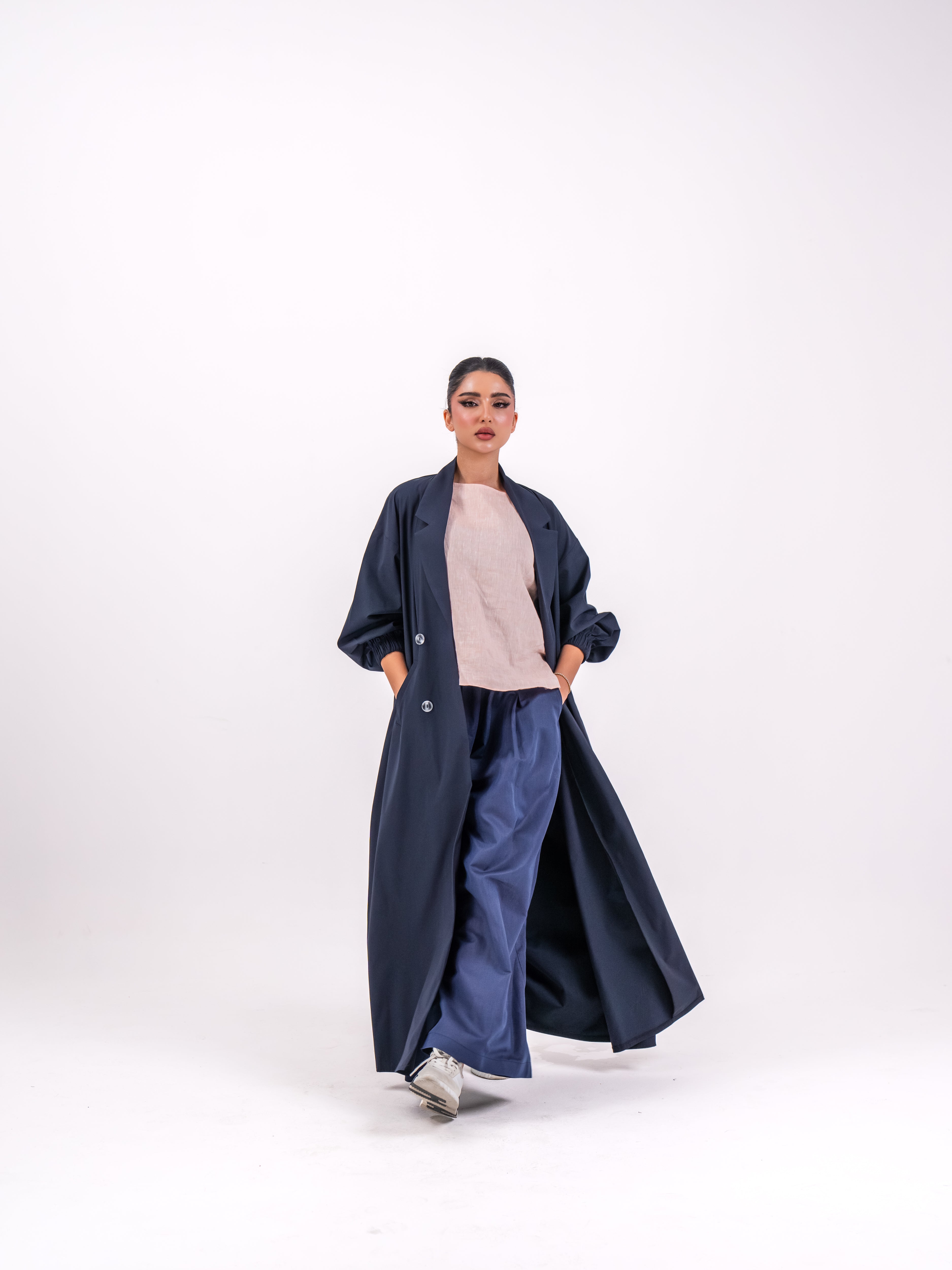 Navy Trench Coat with Back Pleat