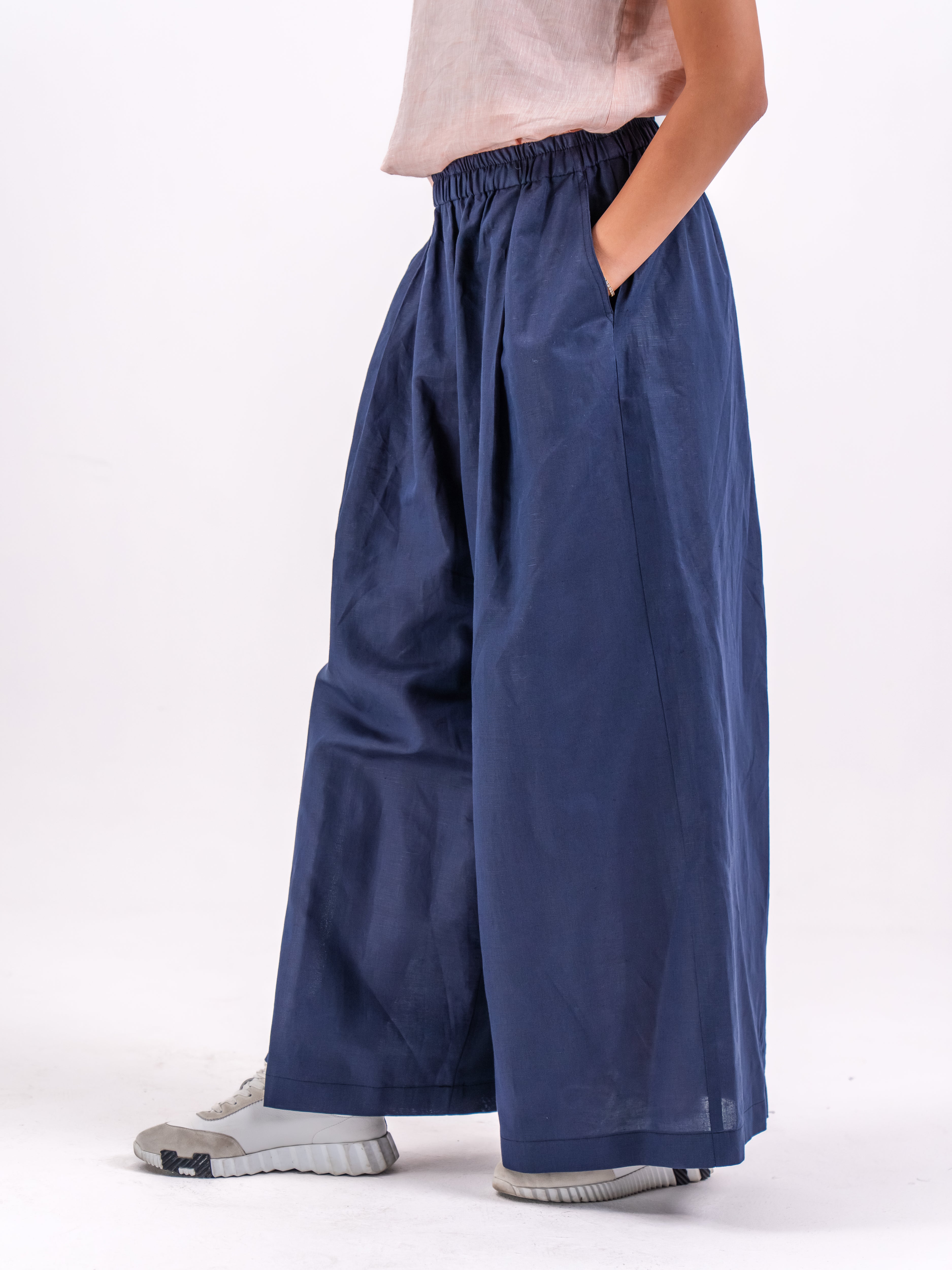 Light pink  linen blouse and  navy pants set