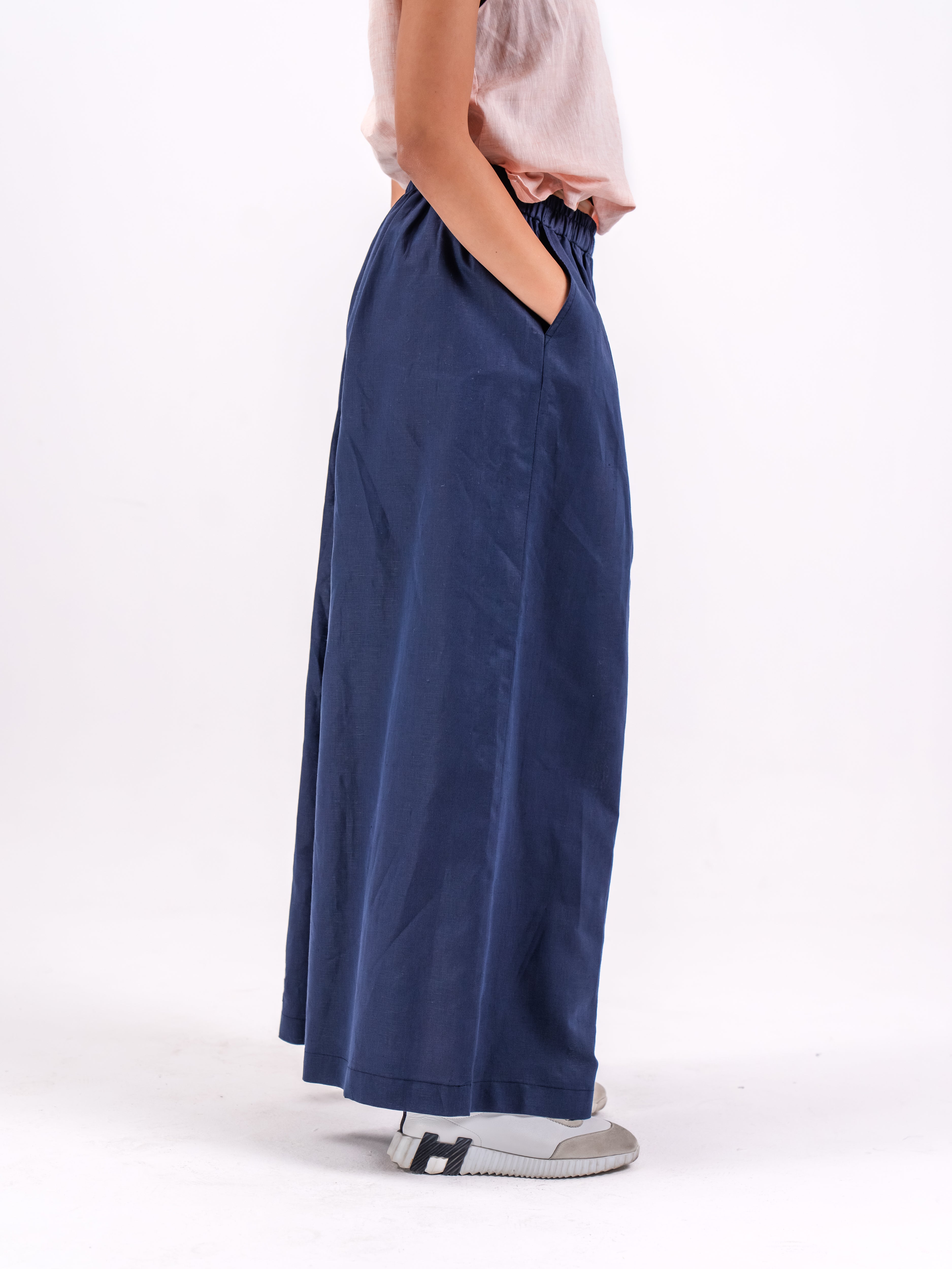 Light pink  linen blouse and  navy pants set