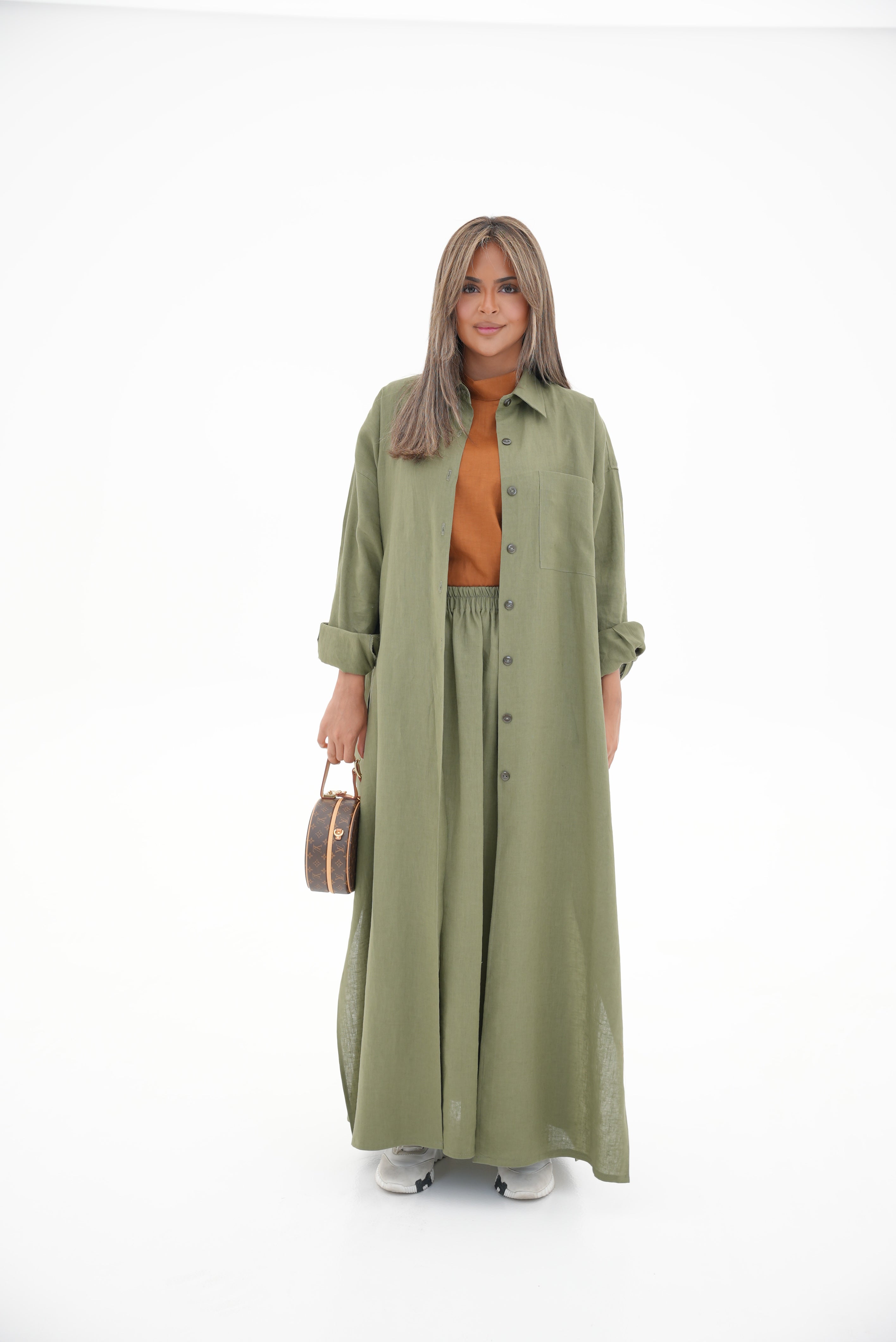 Olive Green linen Abaya-1966