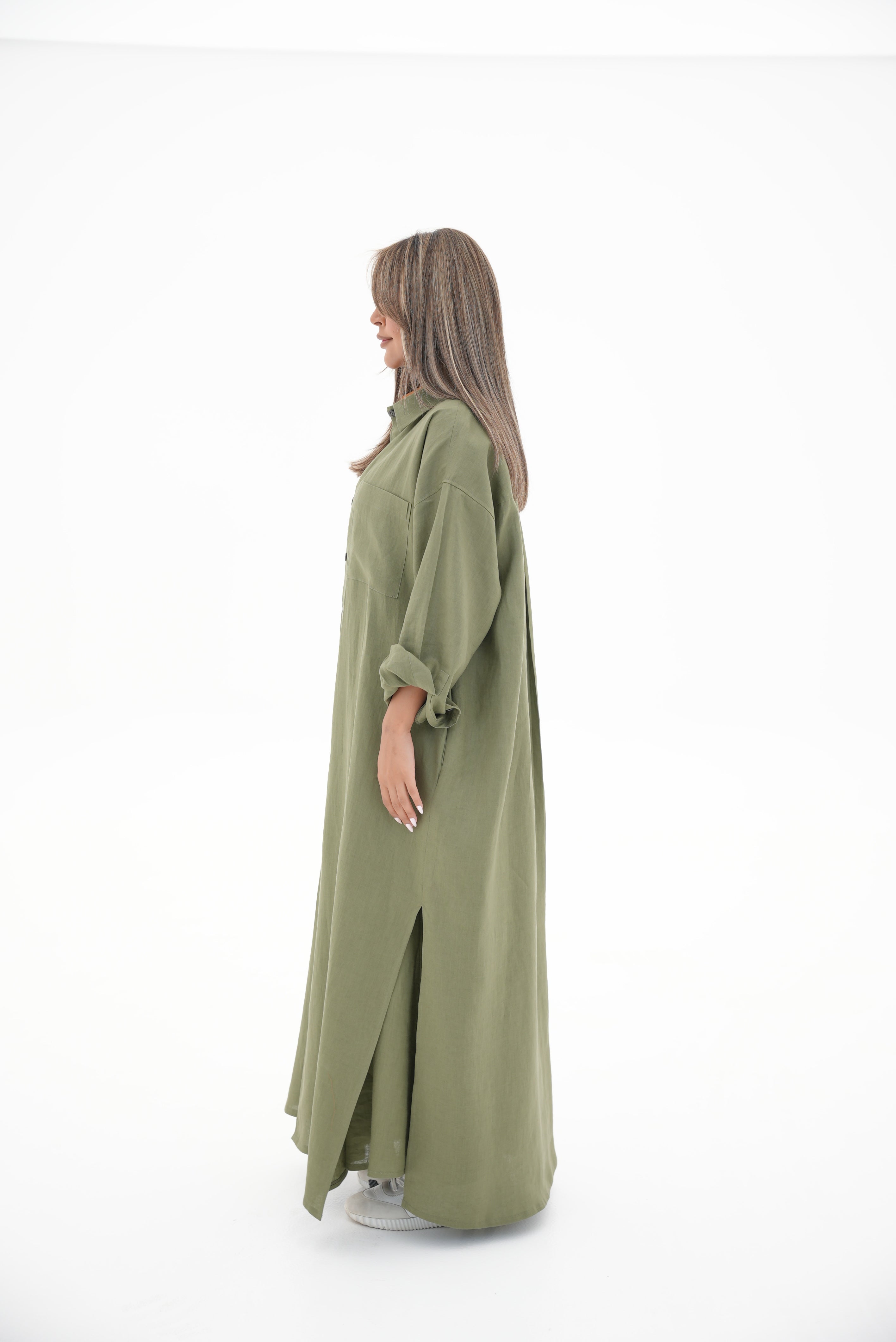 Olive Green linen Abaya-1966