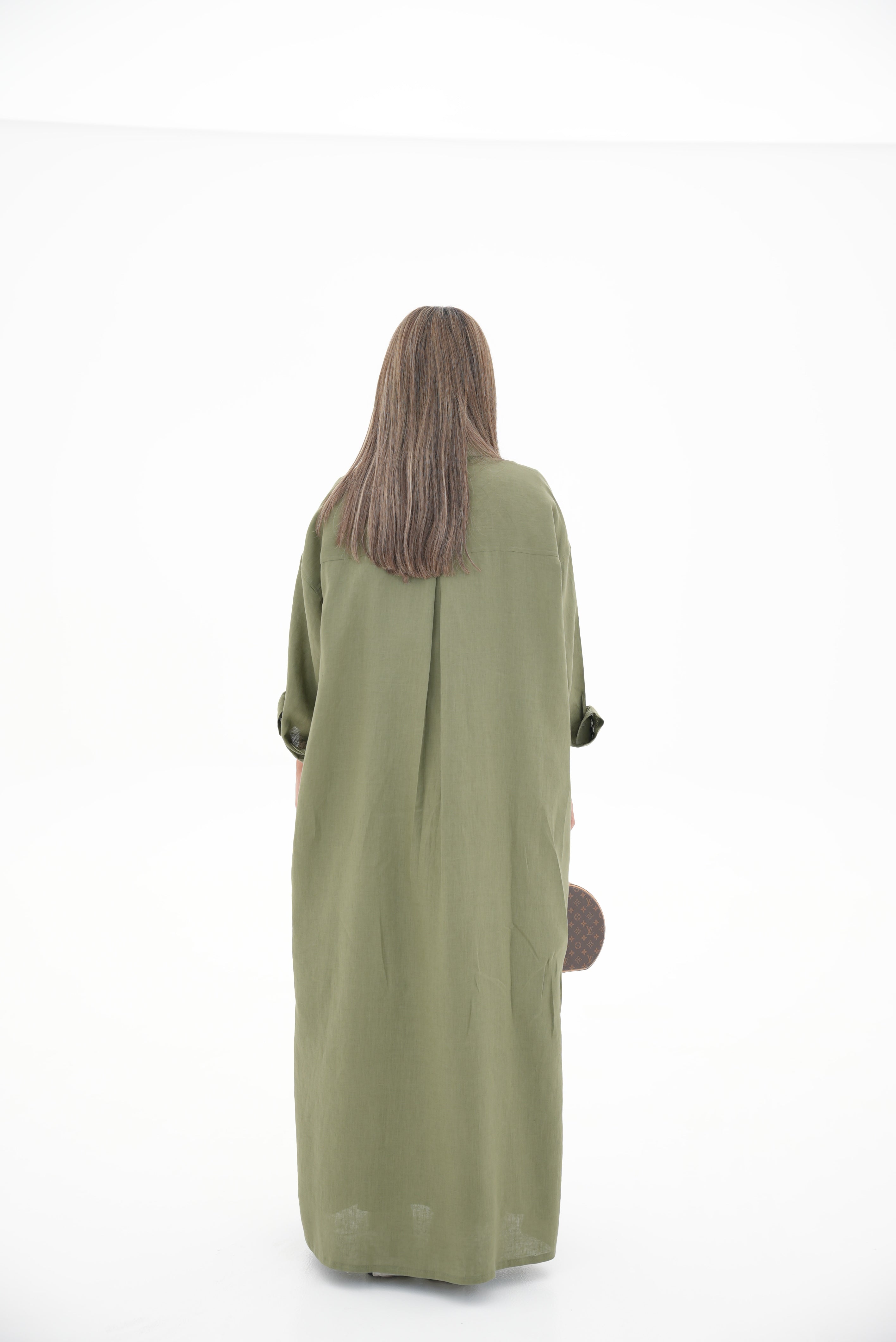 Olive Green linen Abaya-1966