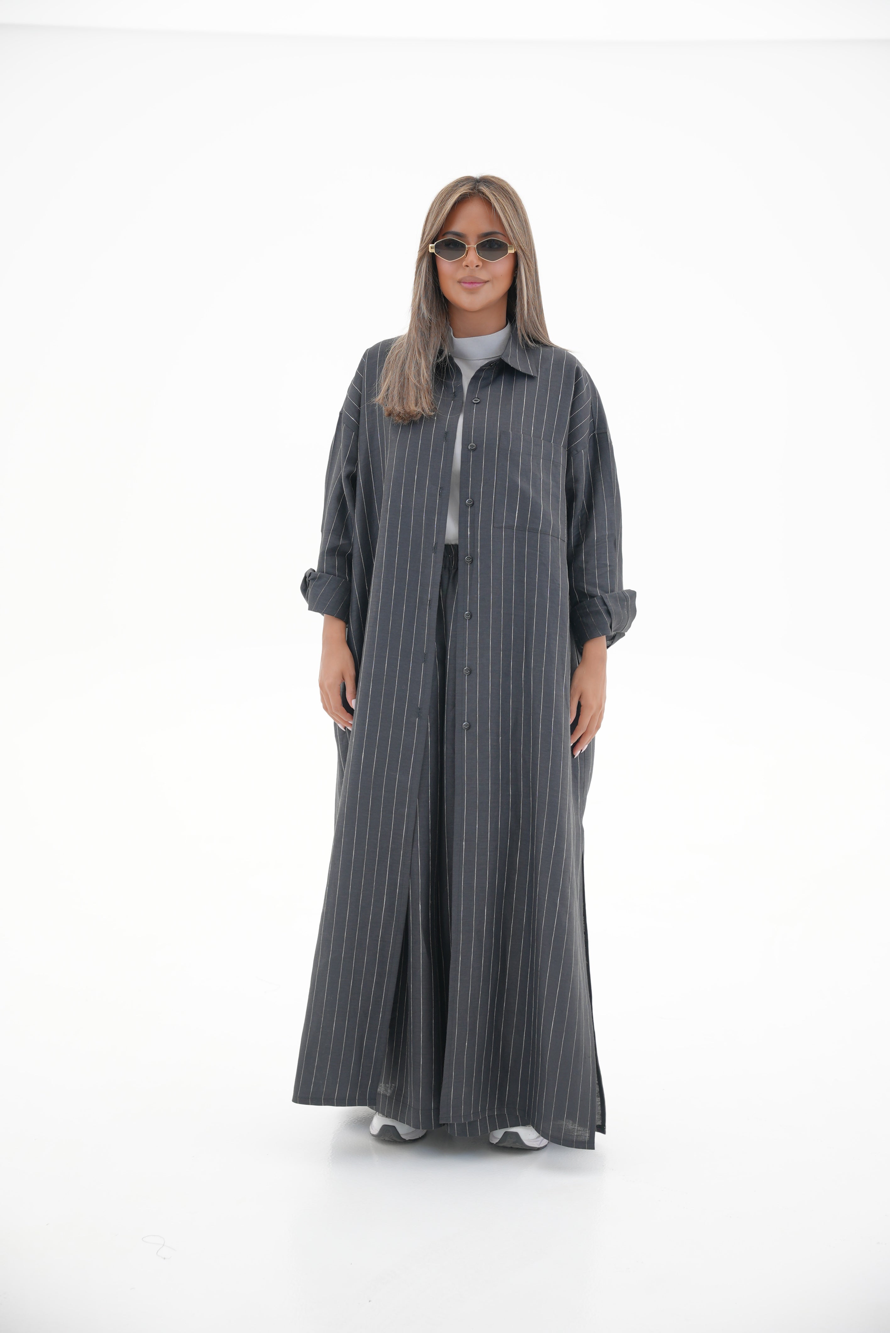 Black Striped Linen Set(full set)-1986