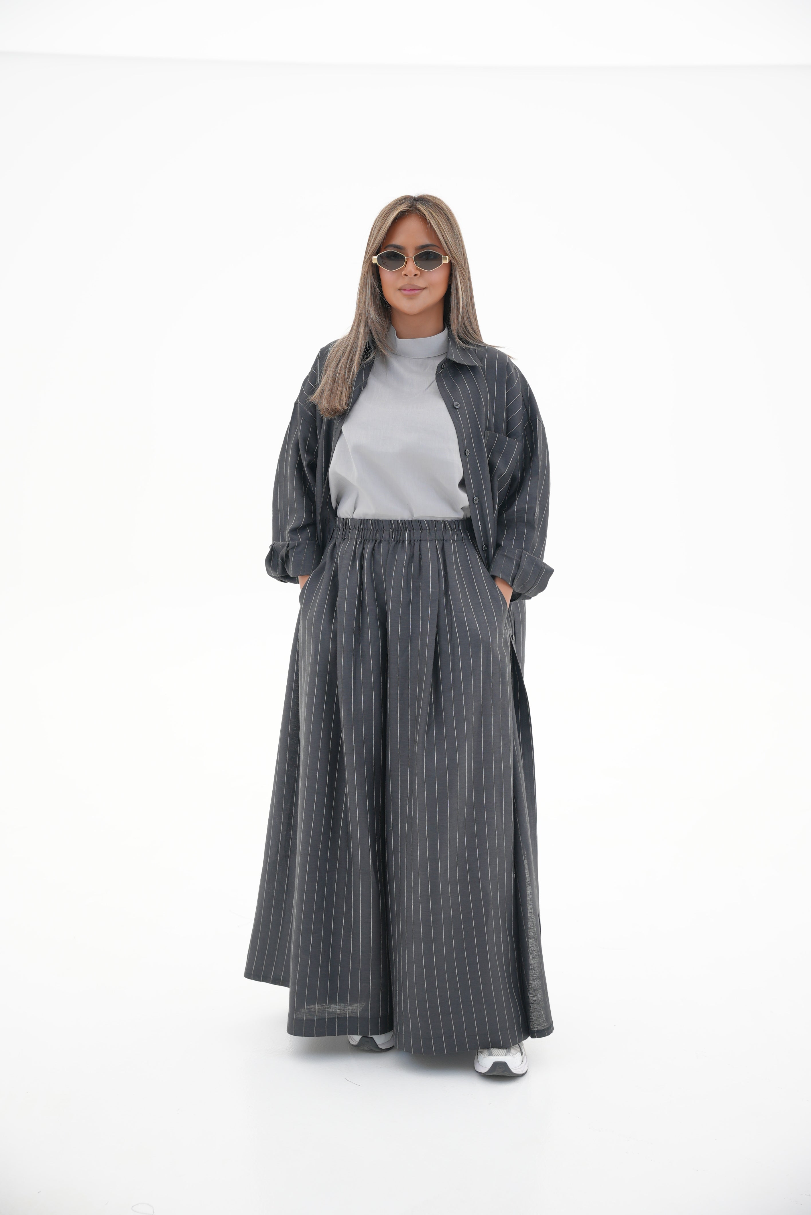 Black Striped Linen Set(full set)-1986