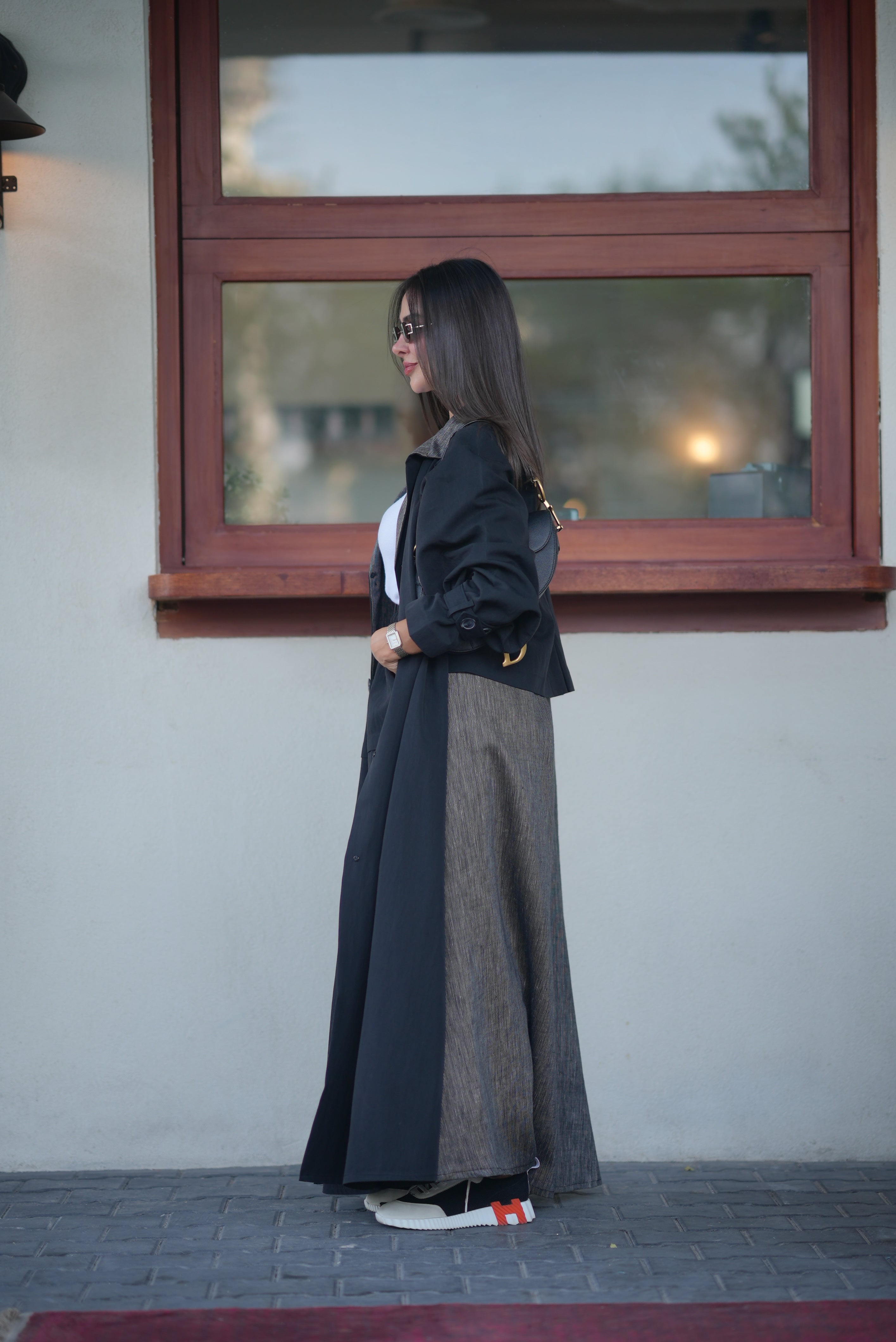 Black Trench Coat – Free Size with Contrast Trim