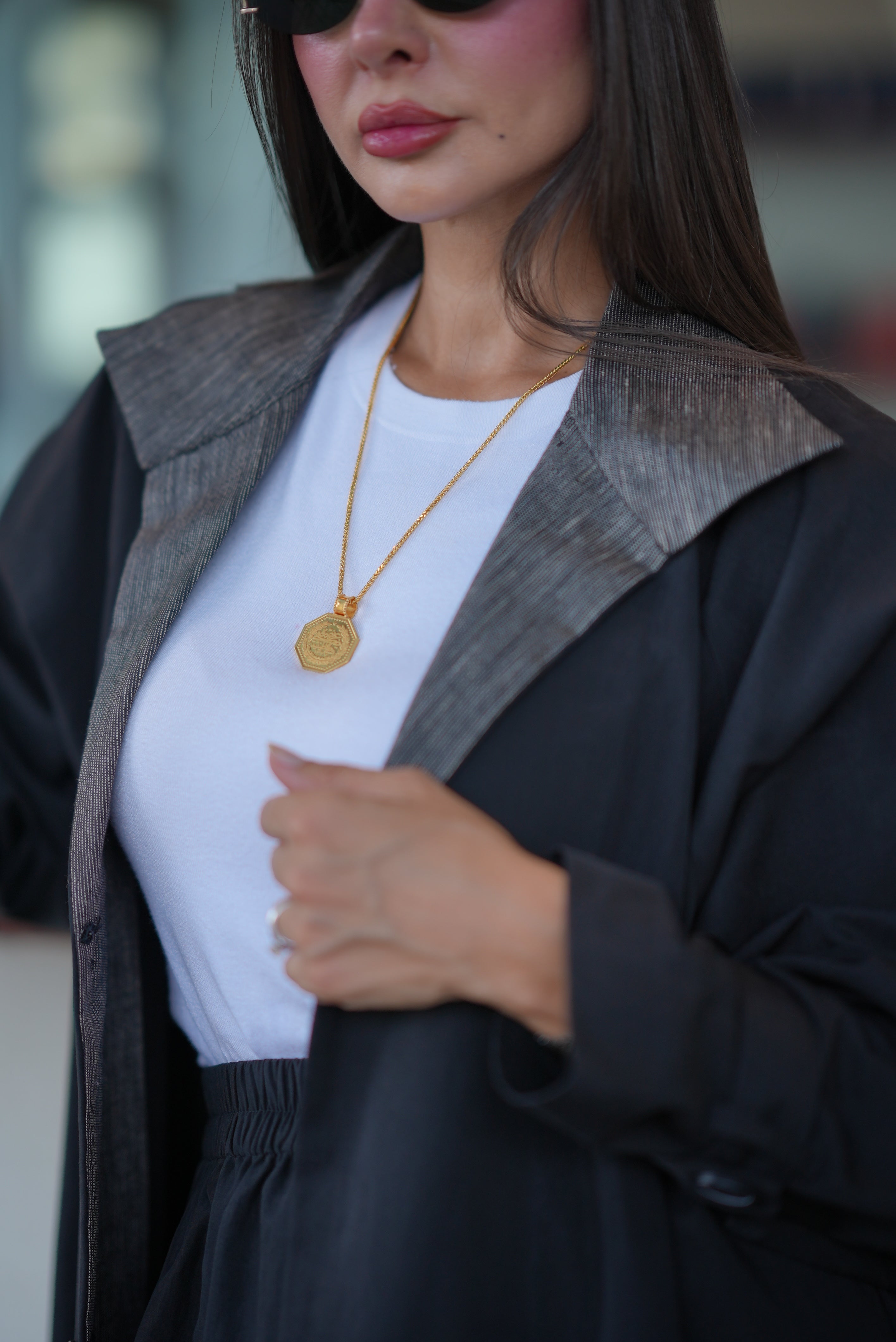 Black Trench Coat – Free Size with Contrast Trim