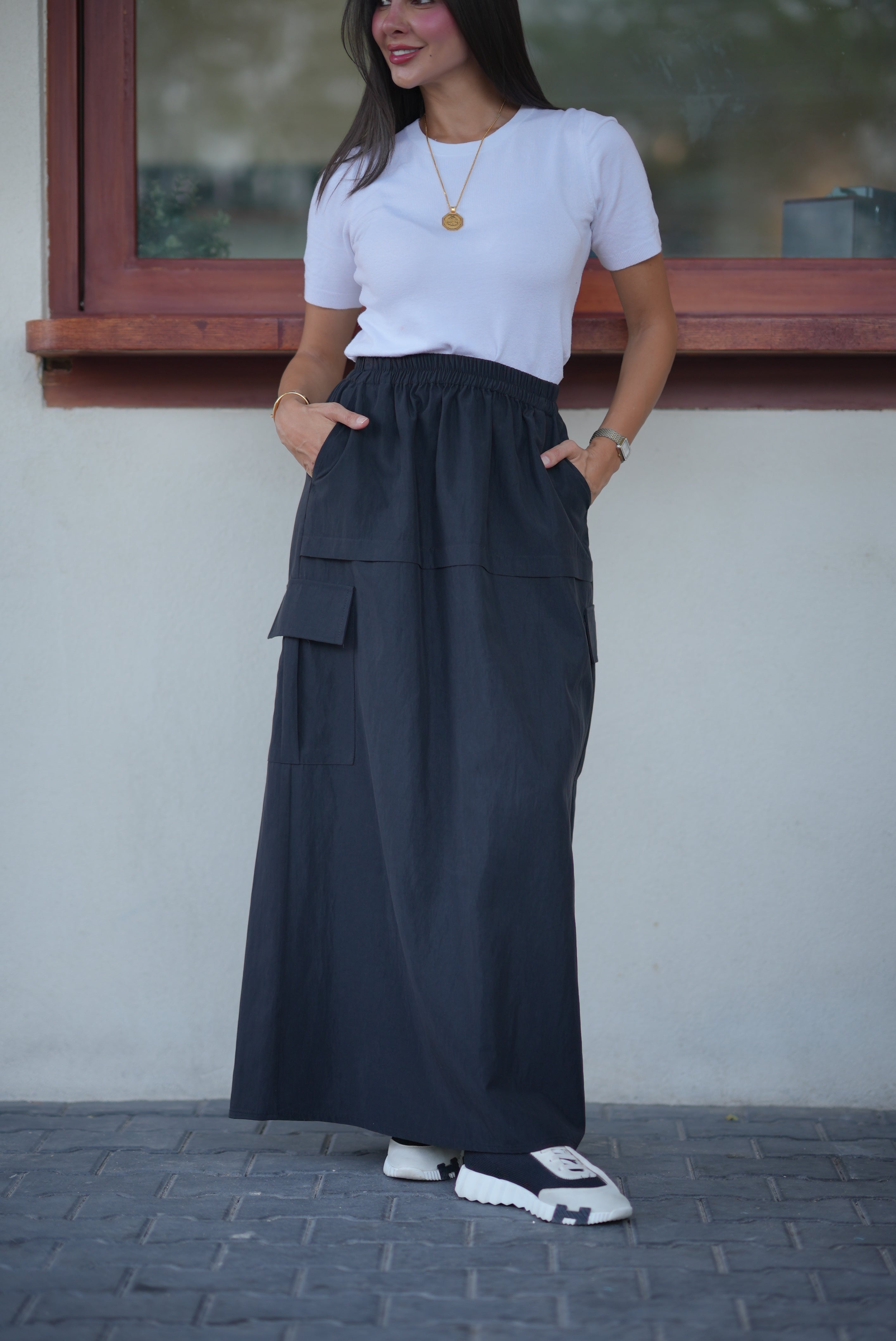 Black Trench Skirt with Side Pocket