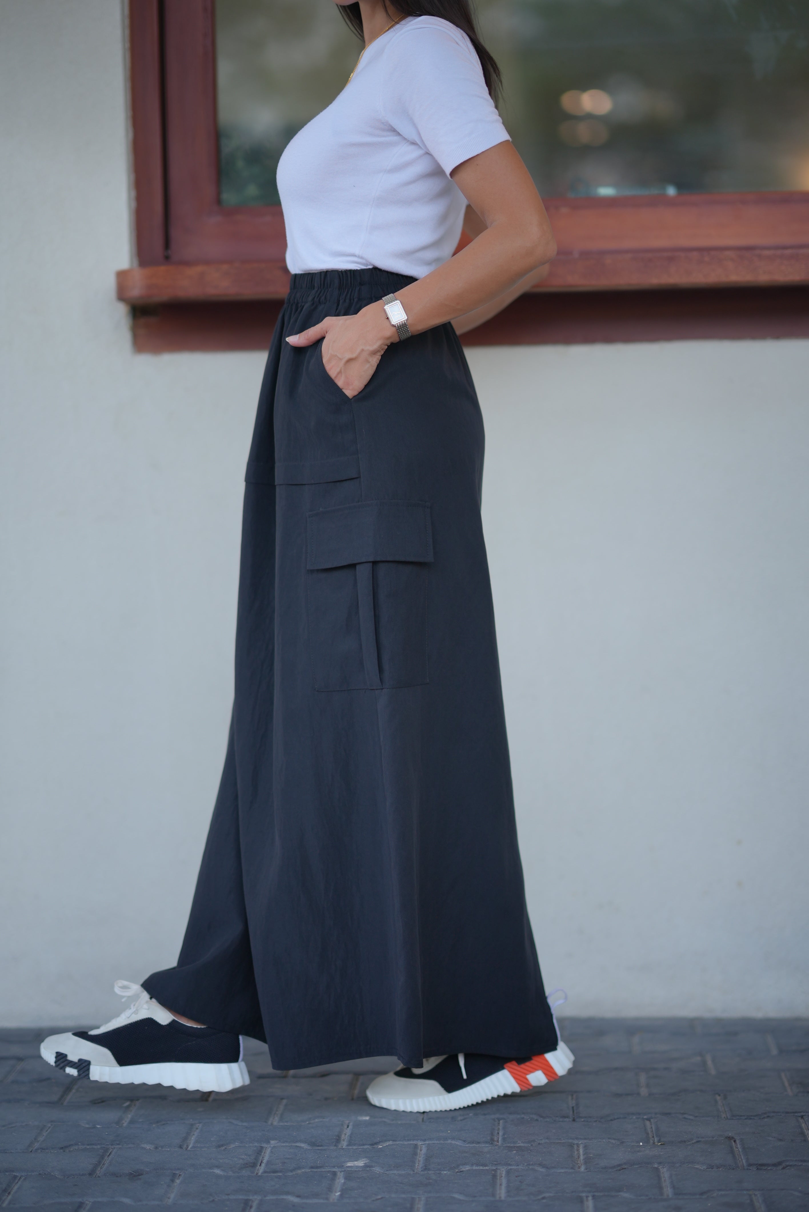 Black Trench Skirt with Side Pocket